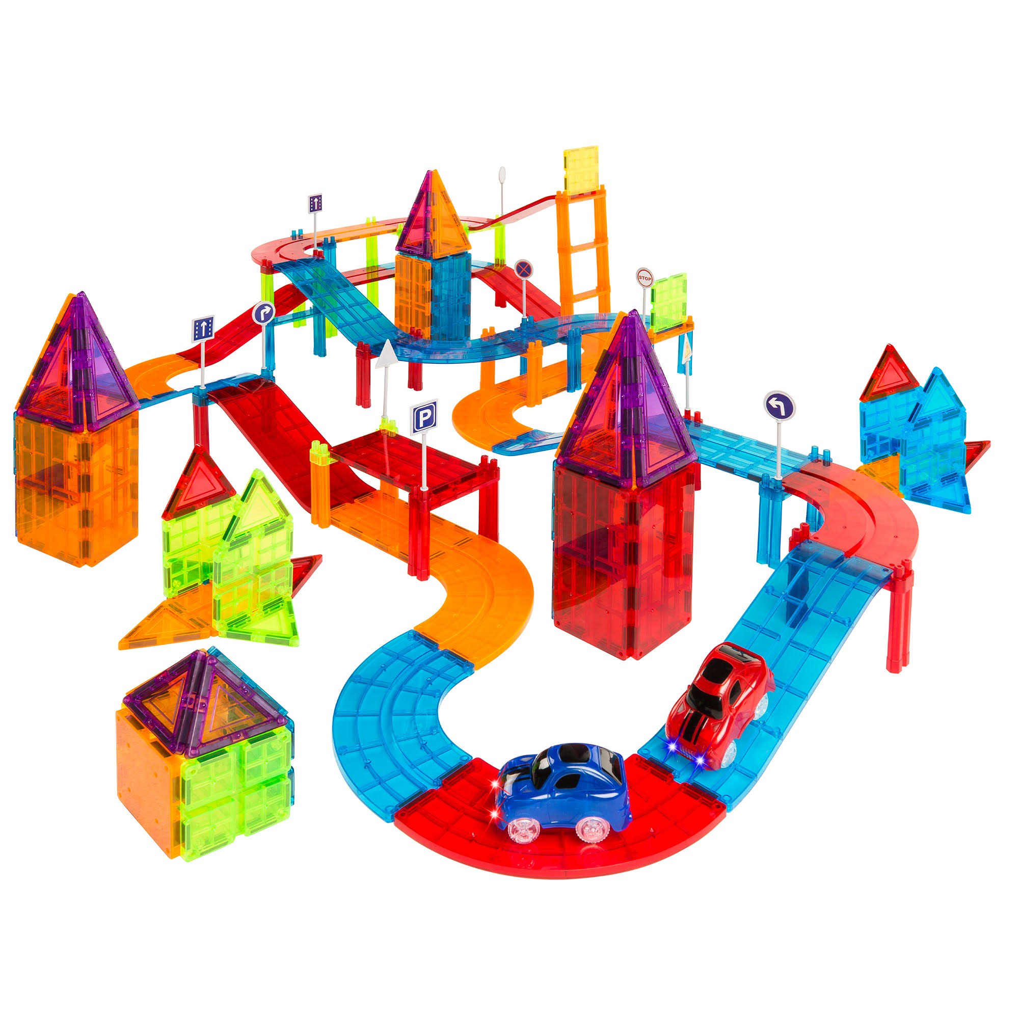 212-Piece Kids Magnetic Tile Car Race Track Stem Building Toy Set w/ 2 NYMXNM_XZYZ