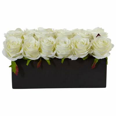 Silk Dozen Roses Floral Arrangement in Planter House of Hampton Flower Color CKYAZW_9XUL