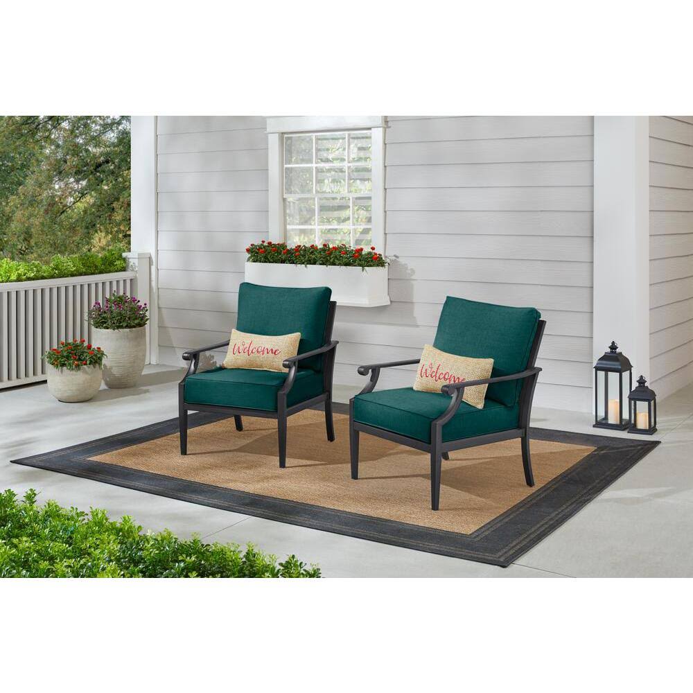 Hampton Bay Braxton Park Black Steel Outdoor Patio Lounge Chair with CushionGuard Malachite Green Cushions (2-Pack) ZSJX6B_DOWJ