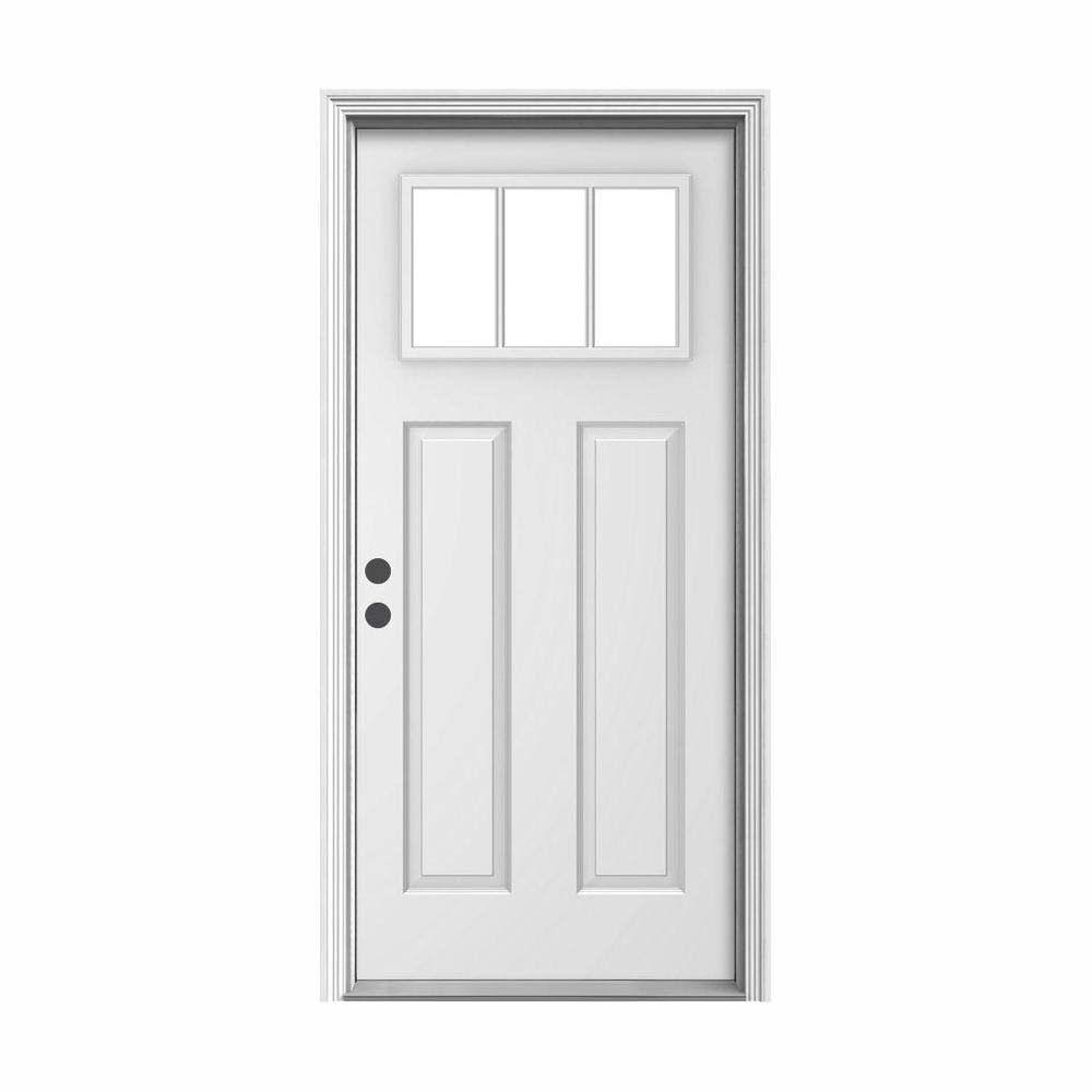 JELD-WEN 36 in. x 80 in. 3 Lite Craftsman Primed Steel Prehung Right-Hand Inswing Front Door w/VTP7LP_EZEL
