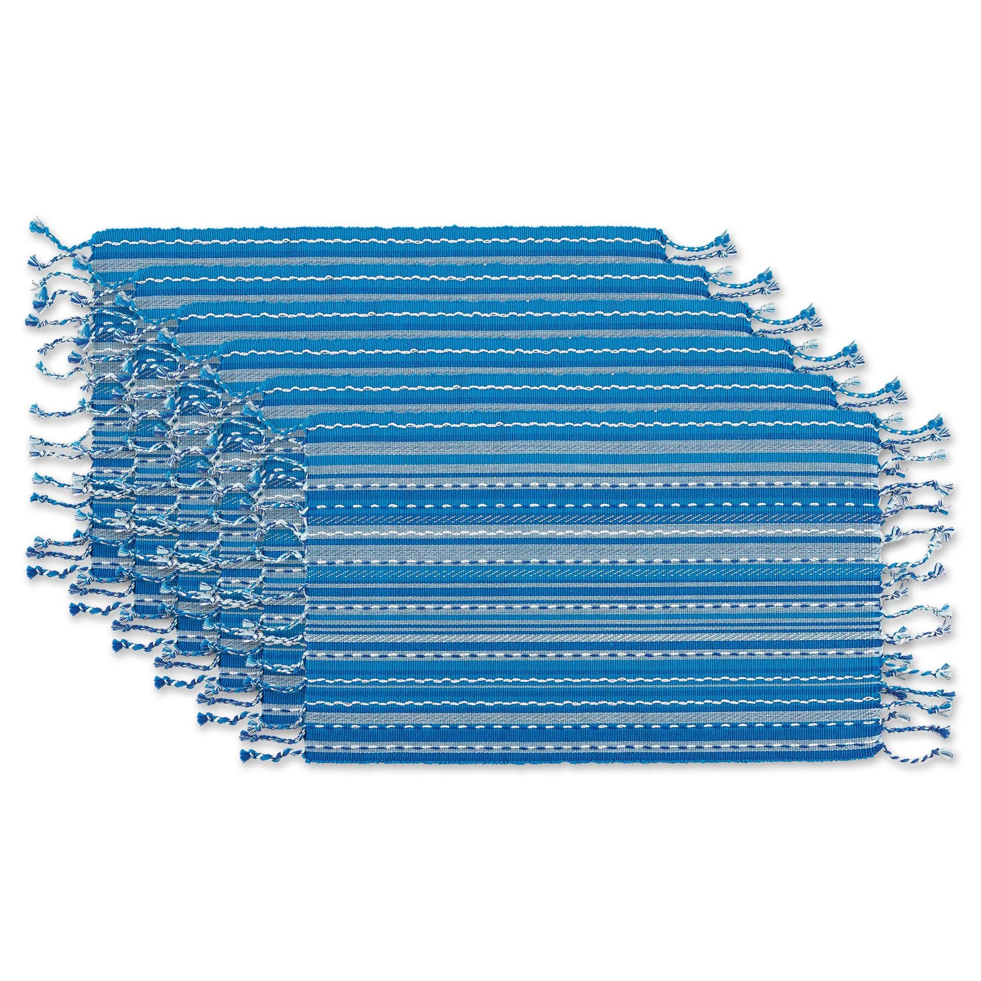 Blue Tonal Stripe with Fringe Placemat (Set of 6) 2GMUF9_WJAU