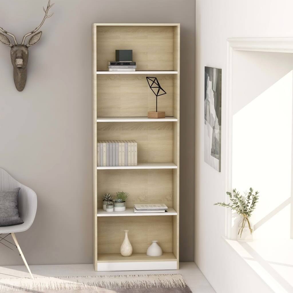 vidaXL 5-Tier Book Cabinet White and Sonoma Oak 23.WYUBEZ_W0RK