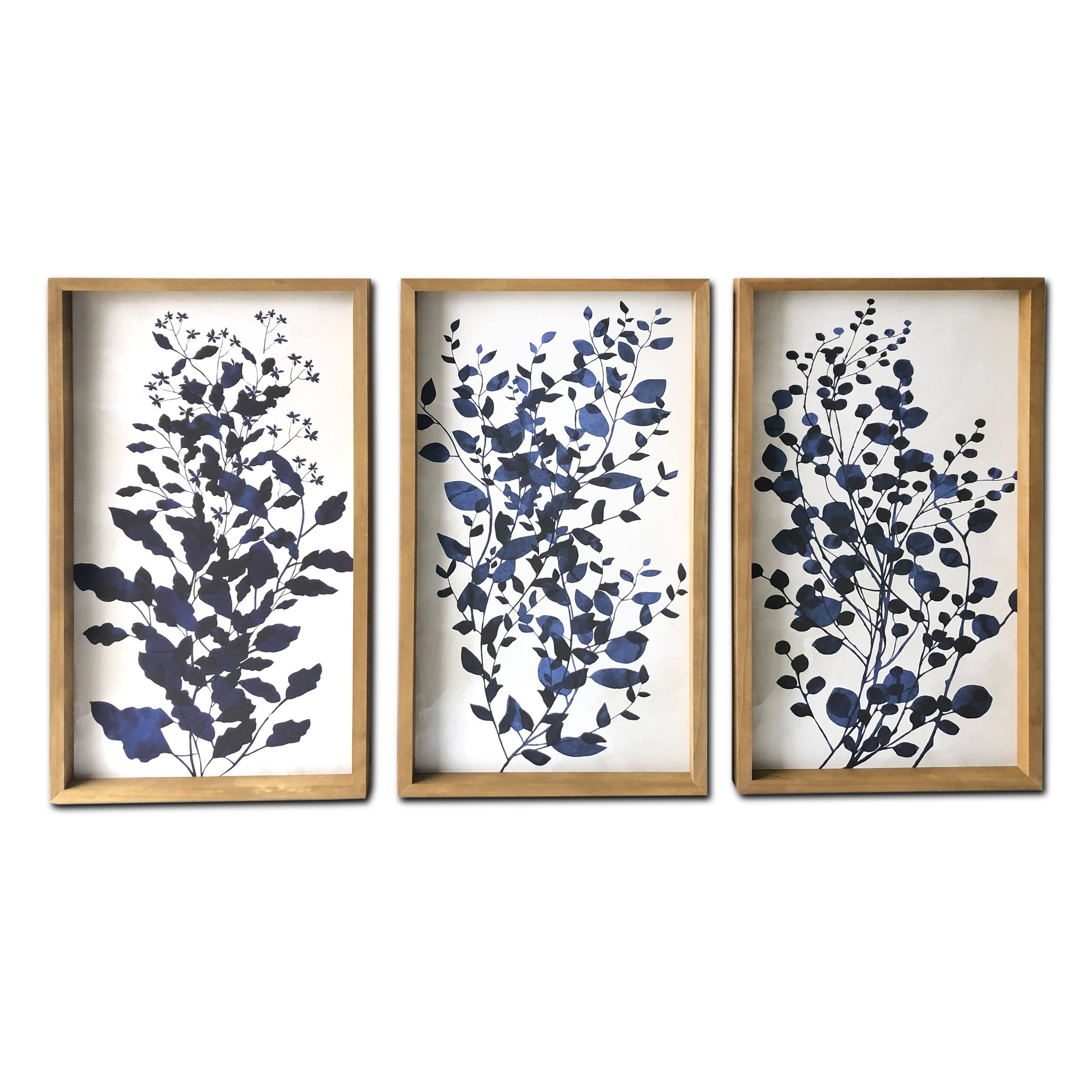 Blue Branches 48x30 inch Wood Framed Canvas Print Wall 3SAZB7_5EEW