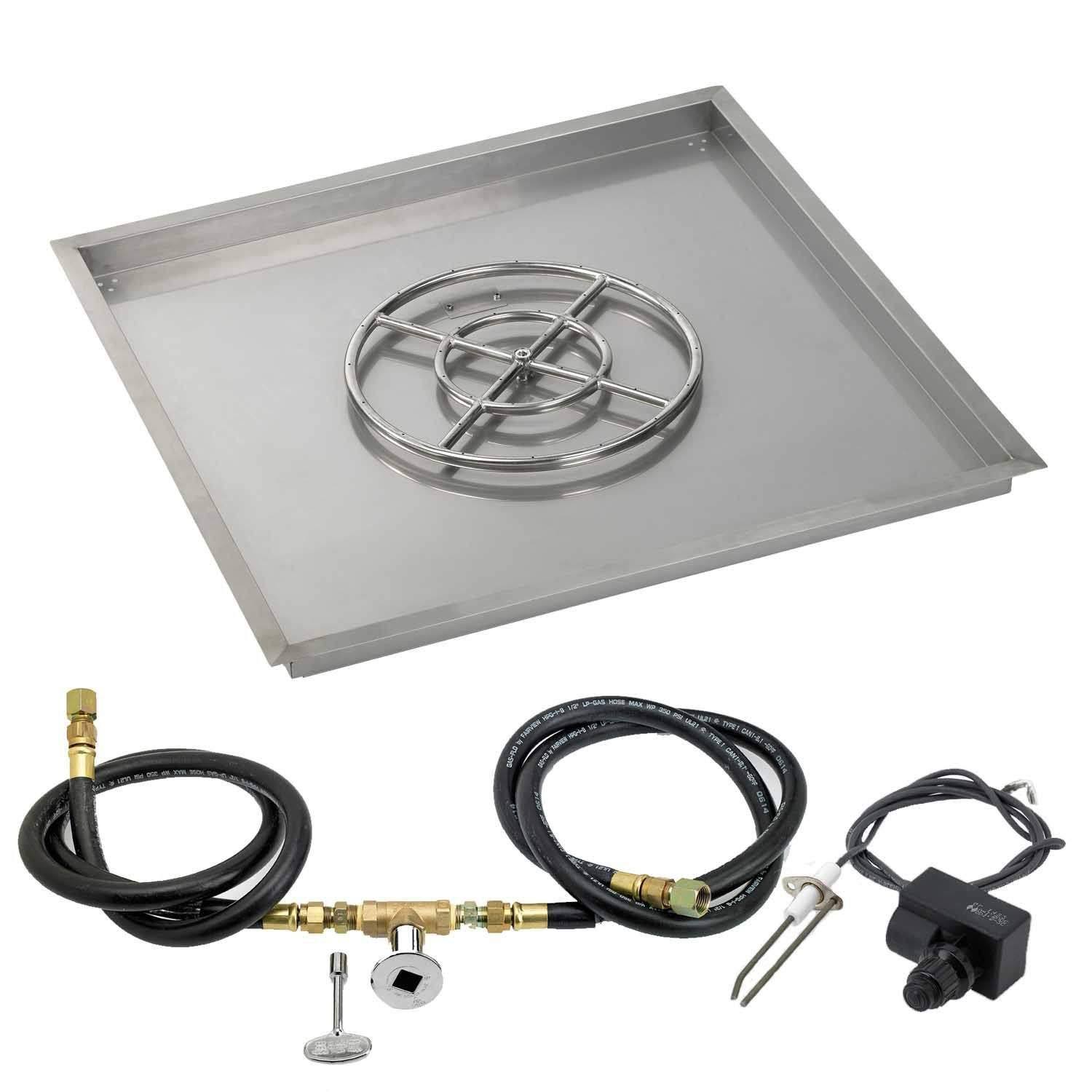 American Fireglass Spark Ignition Fire Pit Kit, Square Bowl Pan, 36 inch Pan/18 inch Burner, Natural GAS (NG) AKOTOG_86ZQ
