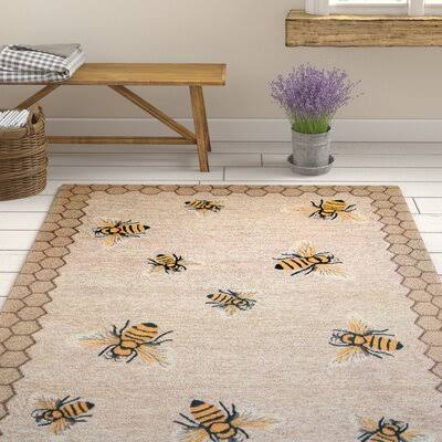 August Grove Calderon Honeycomb Bee Hand-Tufted Natural Indoor/Outdoor Area Rug, Size: 2'6 inch x 4' UYHOB7_FWUT