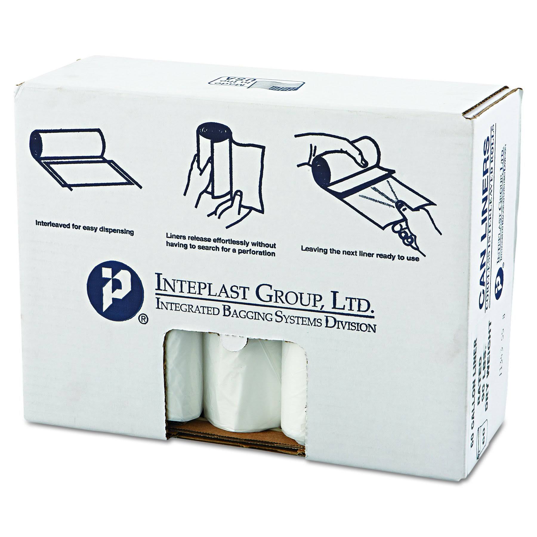 Inteplast Group High-Density Can Liner, 60 gal, 22 Mic, Clear - 25/Roll, 6 Rolls/II9JMF_SZRC