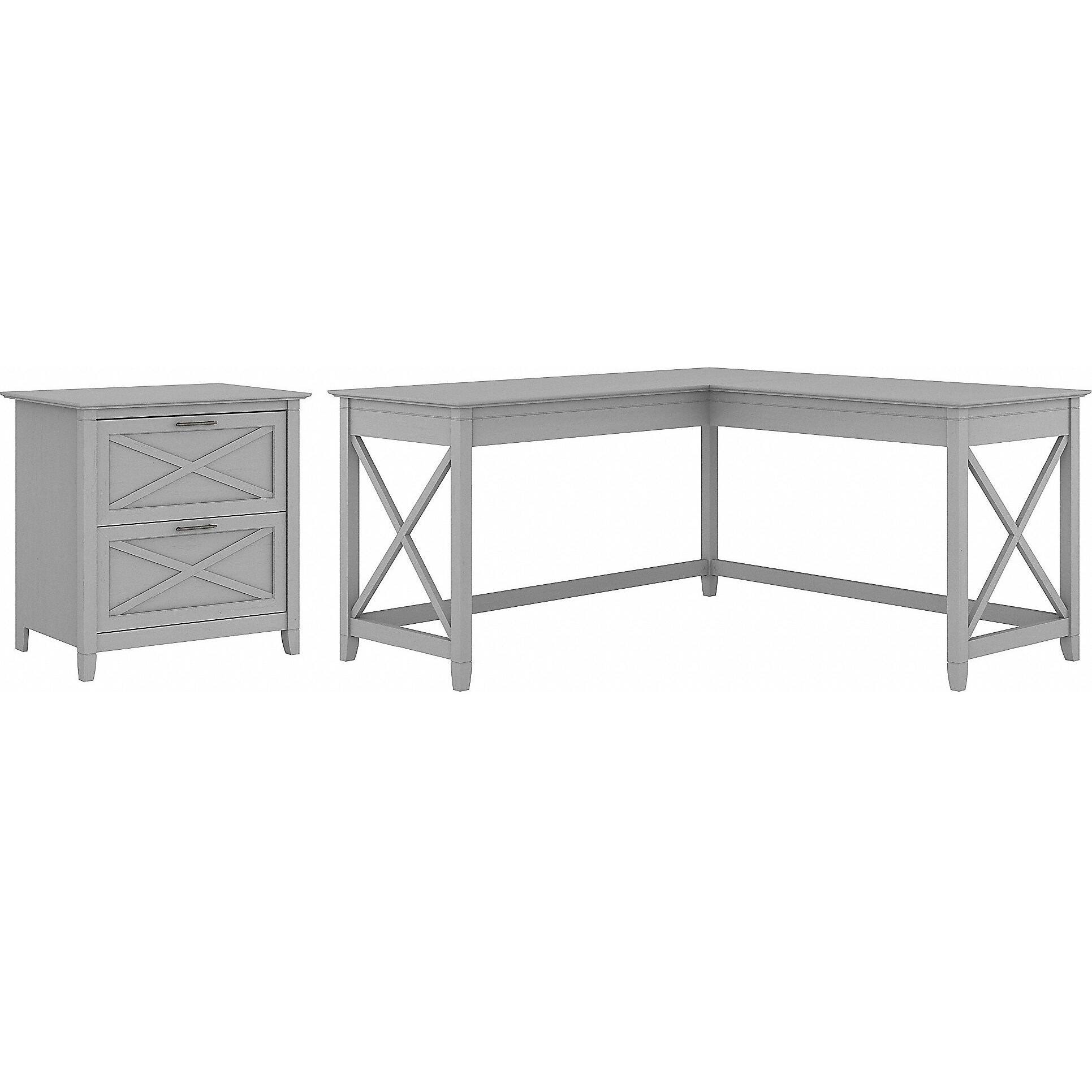 Bush Furniture Key West L Shaped Desk with 2 Drawer Lateral File Cabinet, 60W, Cape Cod BUDBHG_5NXM