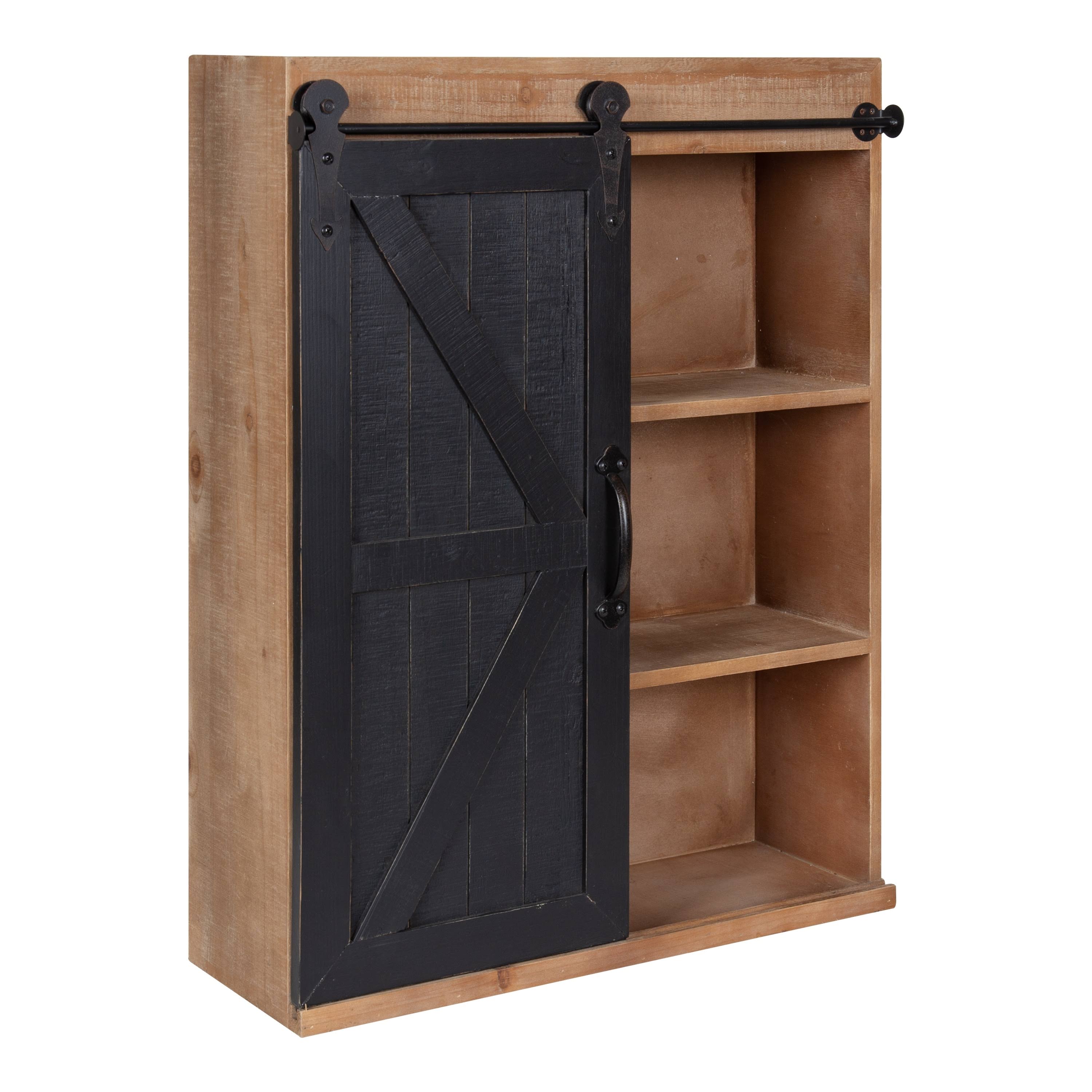 Kate and Laurel Cates Wood Wall Storage Cabinet with Sliding Barn DOOR, 22x28, Rustic Brown/Black YW23TJ_YBA7