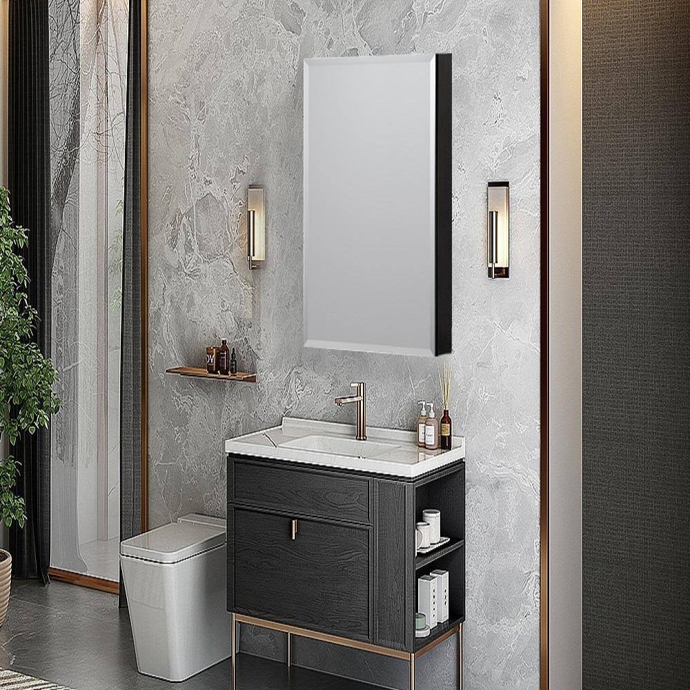 Taimei 19 in. x 30 in. Frameless Recessed or Surface-Mount Beveled Single Mirror Bathroom Medicine Cabinet, Black/Polished YOE19F_W8HH