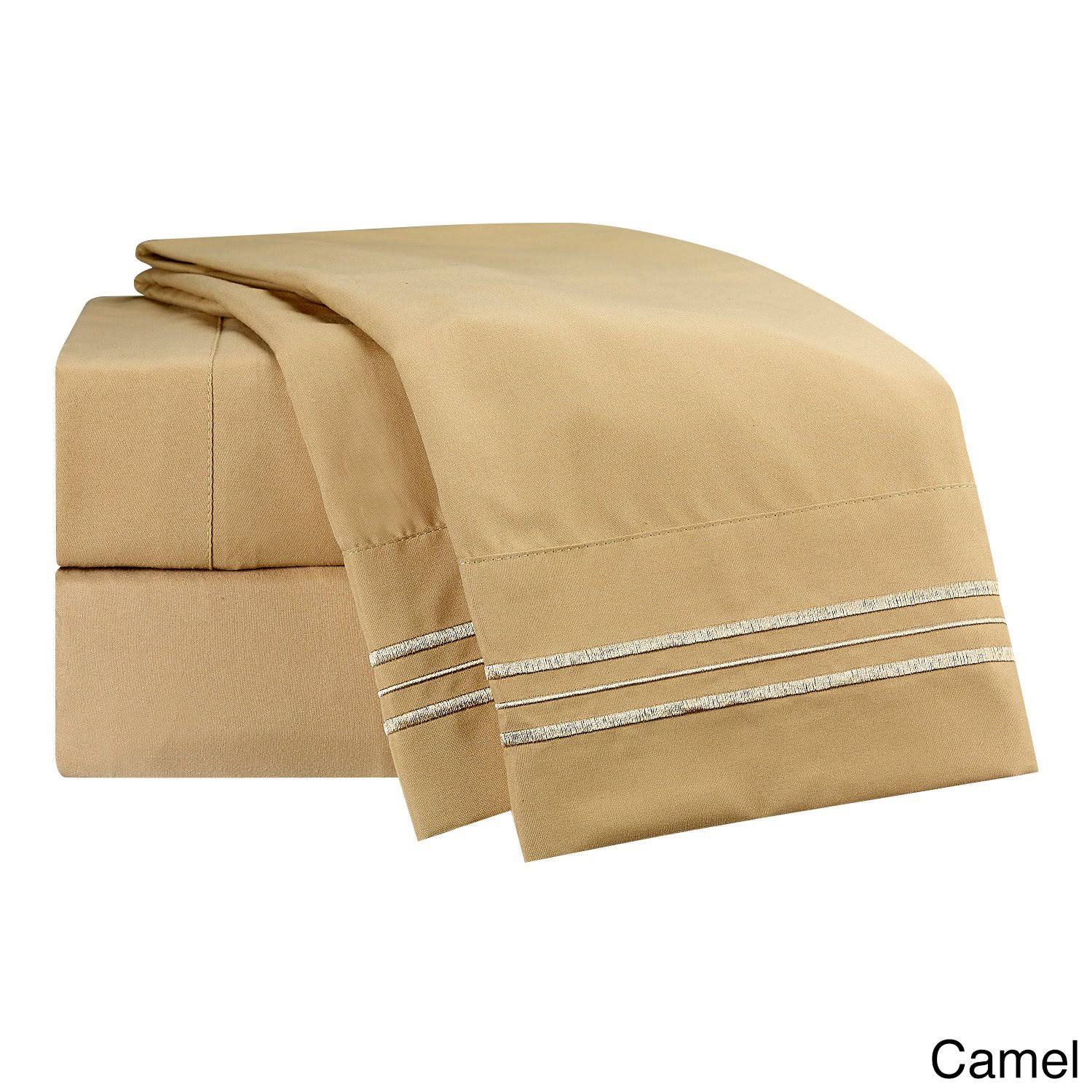Clara Clark Premier 1800 Series Deep Pocket Bed Sheet Set - Camel - 4 Piece - YRNMNV_8HNF