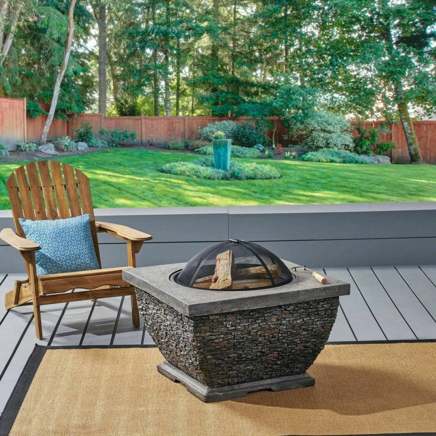 Laraine Outdoor 32-Inch Wood Burning Light-Weight Concrete Square Fire Pit, T7BM87_XWDX