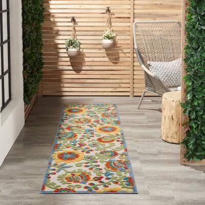 Adame Floral Cream/Gray/Red Indoor / Outdoor Area Rug Andover Mills Rug Size Rectangle 2' x 6' NZMLCD_S0F5