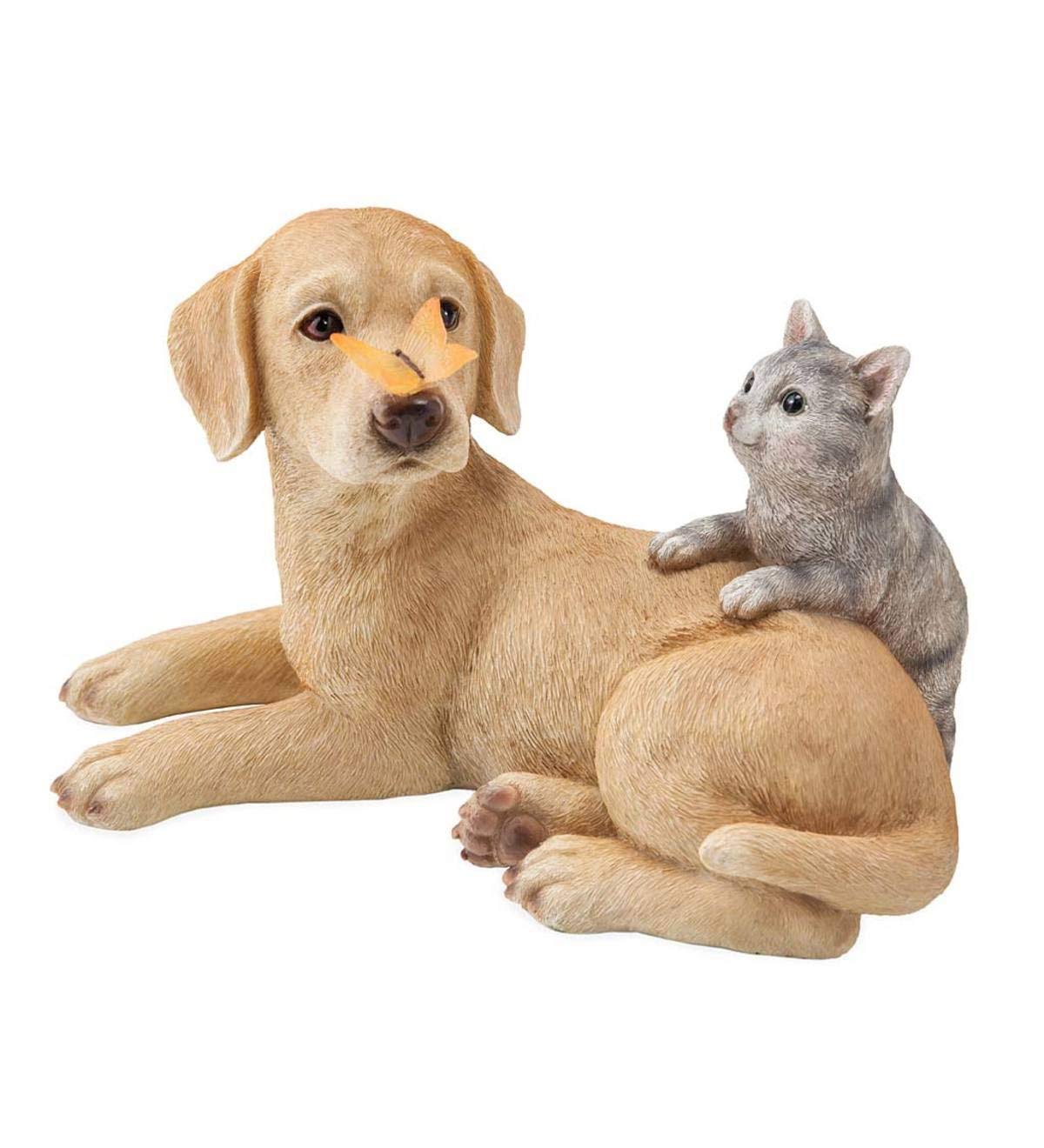 Wind Weather Lighted Solar Dog, Cat and Butterfly Garden Statue - 11.75 L x HEKVEY_XF5D