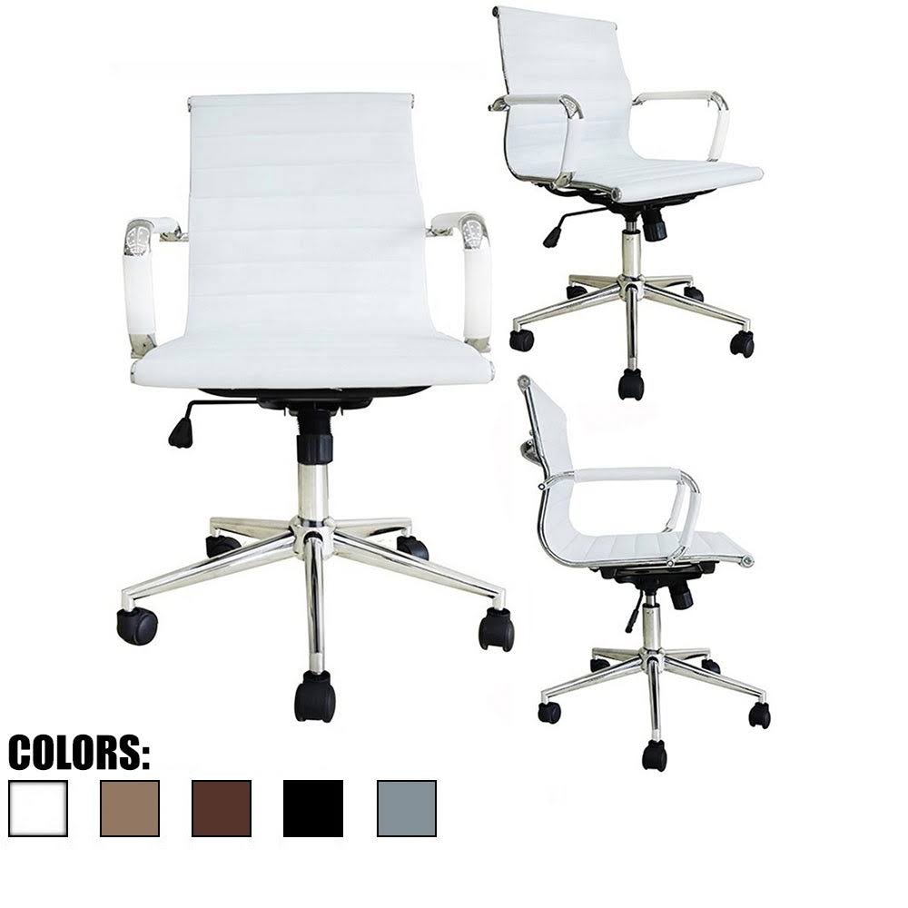Mid Century Office Chair with Arms Wheels Ergonomic Executive PU Leather Arm Rest Tilt Adjustable Height Swivel Task Computer -  BOTWZY_Q1BP
