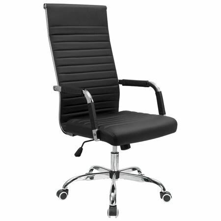 Walnew Ribbed Office Desk Chair High Back Leather Executive Conference Task Chair Adjustable Swivel Chair with Arms (Black) QNSE4P_FLD5