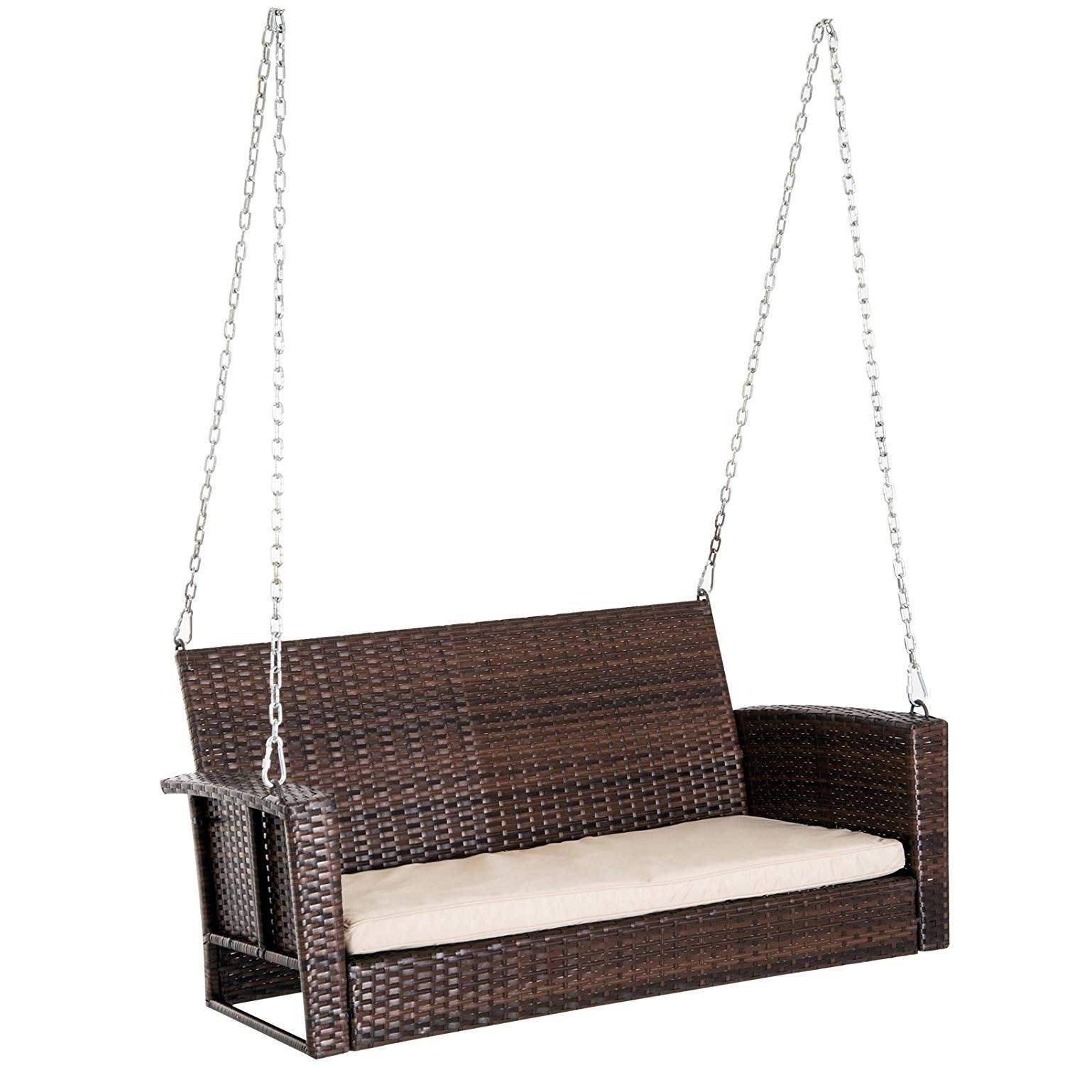Outsunny 2-Person Outdoor Weather Resistant Hanging Wicker Porch Swing Chair with Cushion - Dark VDO85R_OA7V Outsunny 2-Person Outdoor Weather Resistant Hanging Wicker Porch Swing Chair with Cushion - Dark VDO85R_OA7V