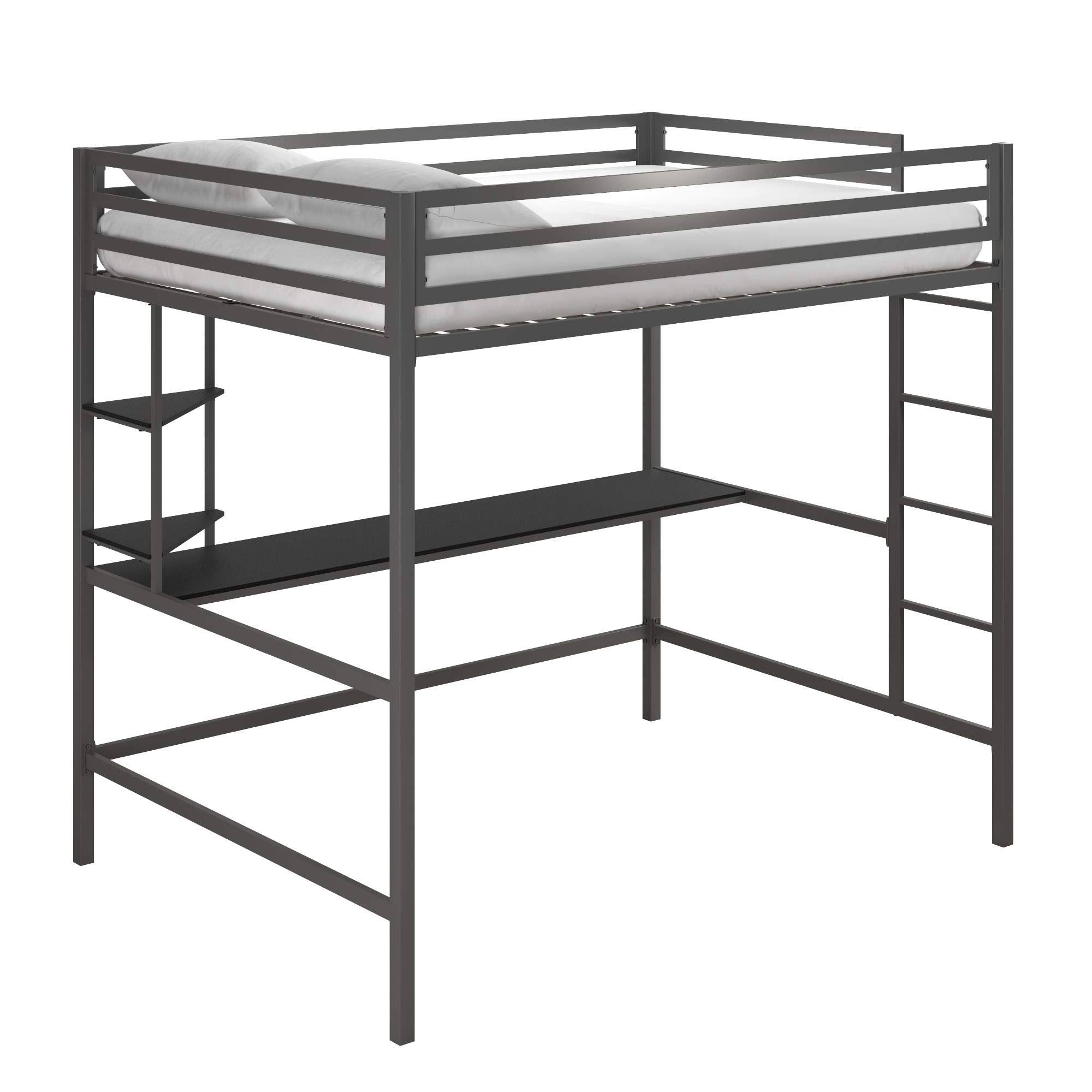 Novogratz Maxwell Metal Full Loft Bed with Desk Shelves, Gray/ JDDFP5_11BG