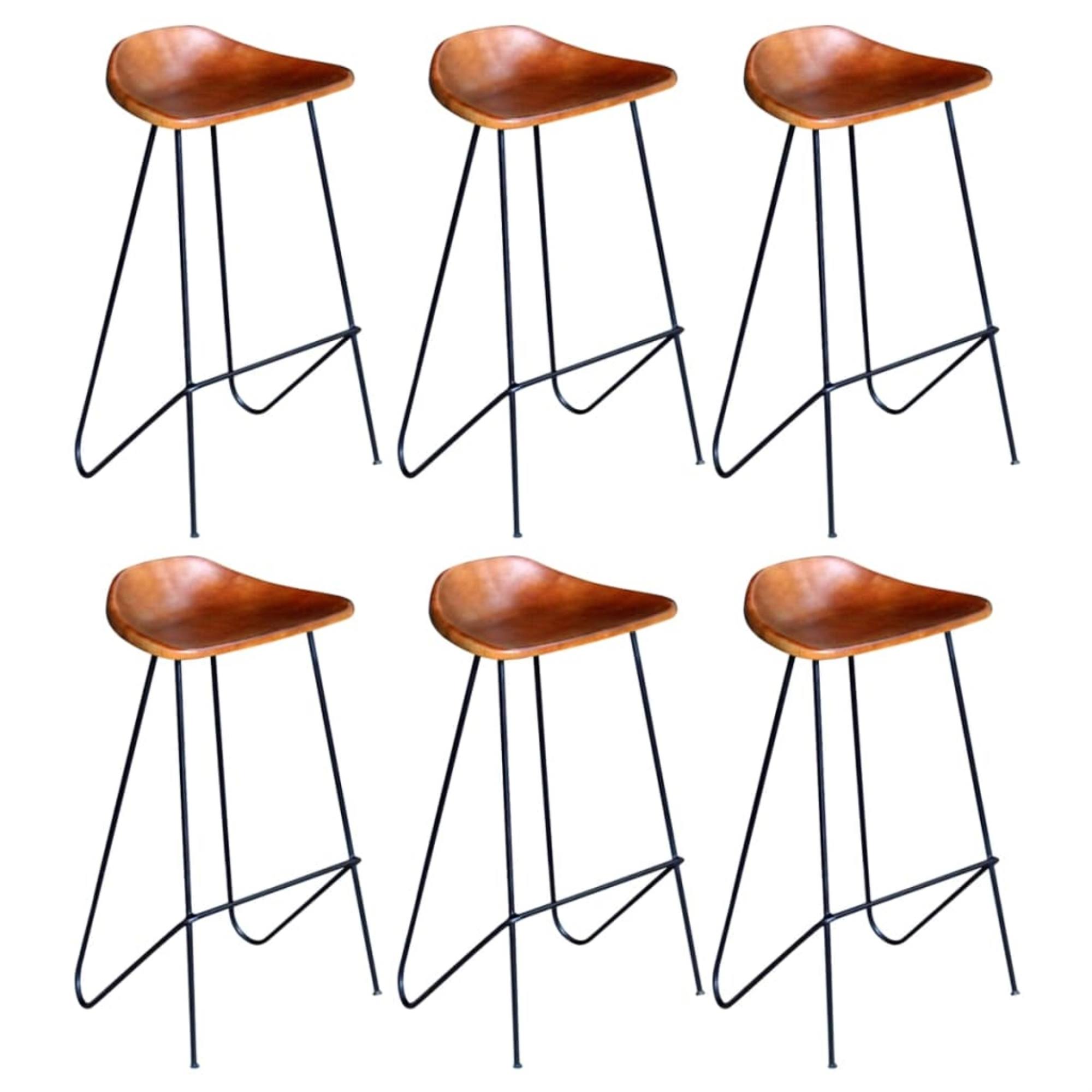 vidaXL Bar Stools 6 Pcs Brown Real XC8RH0_G9EC