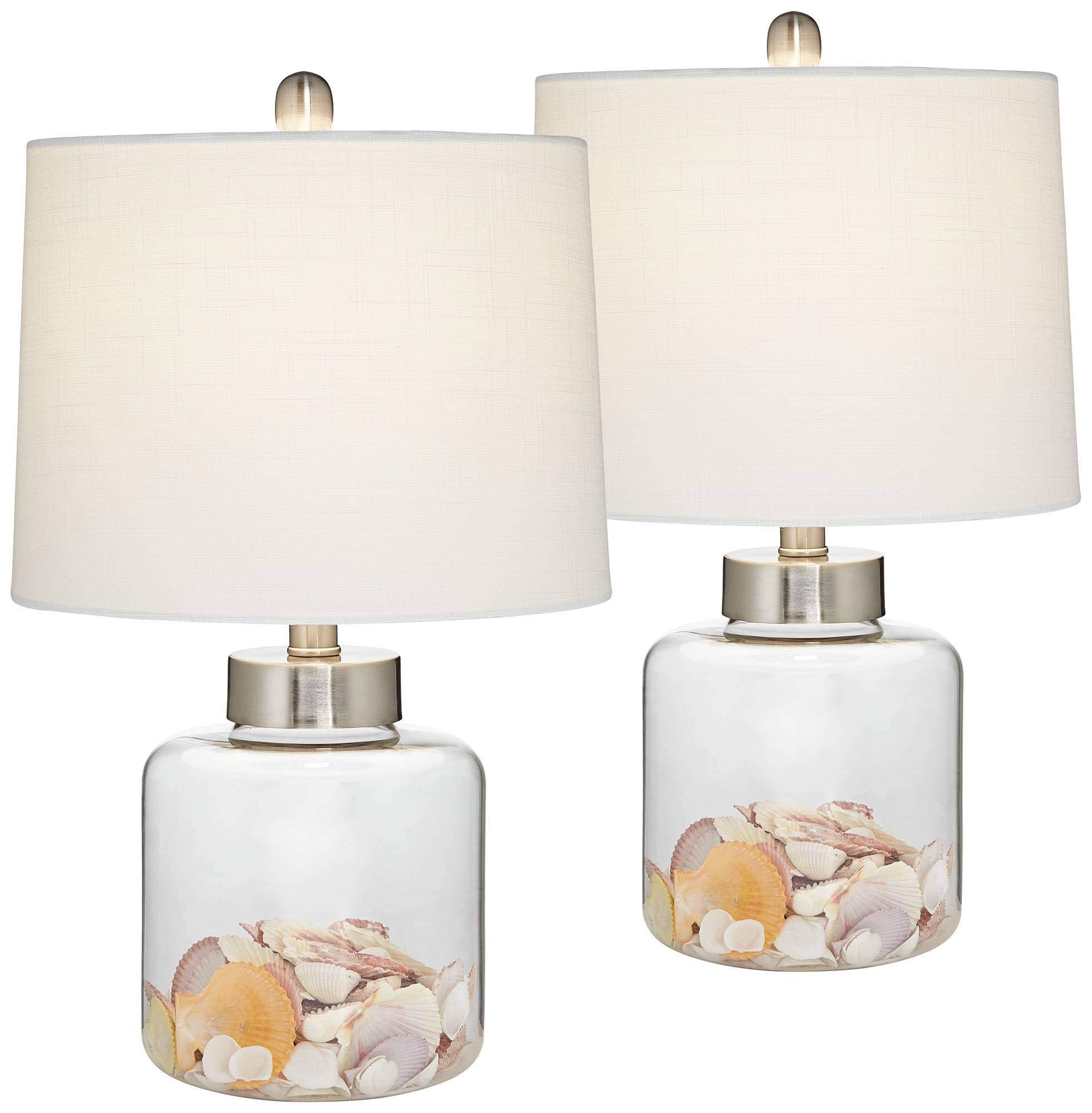 360 Lighting Coastal Accent Table Lamps Set of 2 Small Clear Glass Fillable Shells White Drum Shade for Living Room Family HFWELE_Q2NZ 360 Lighting Coastal Accent Table Lamps Set of 2 Small Clear Glass Fillable Shells White Drum Shade for Living Room Family HFWELE_Q2NZ