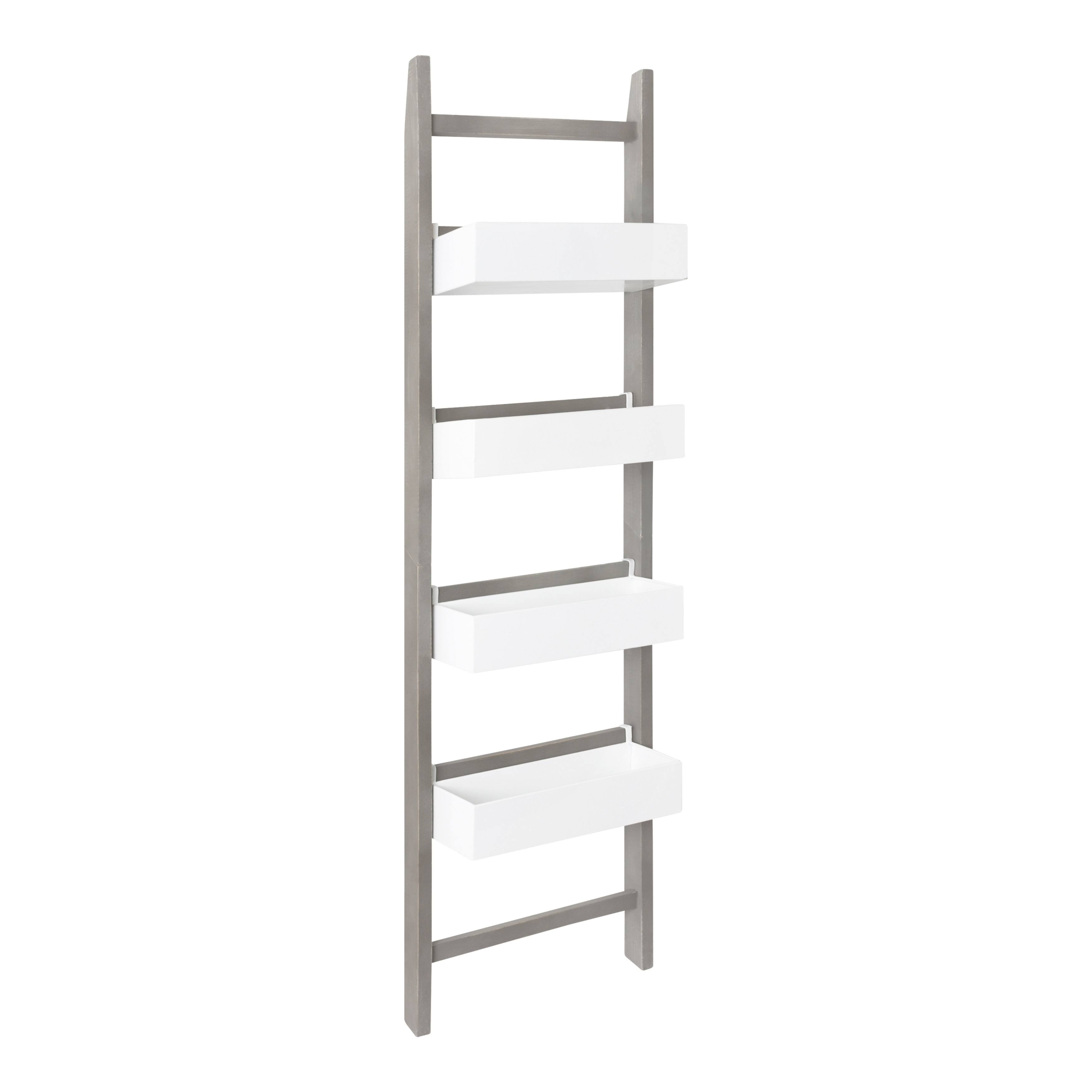 Kate and Laurel Pothos Rustic Blanket Ladder with Storage Bins - 17x64 - Gray/YMQM1P_F6P5