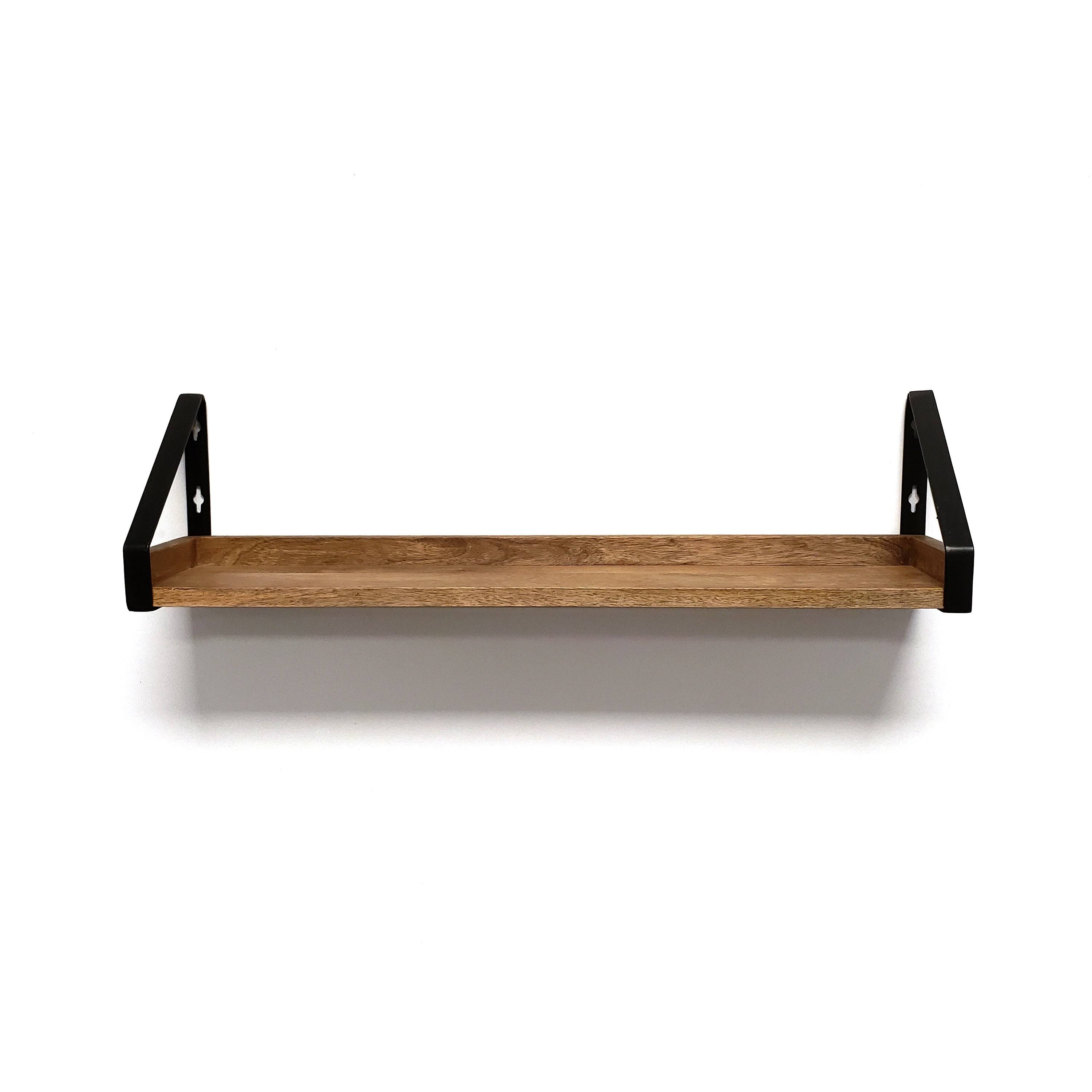 Inplace, 9602102e, 24Wx5Dx6H, Real Wood Rustic Iron Bracket Ledge Shelf, Mango, Size: 24 inch W x 5 inch D x 6.1 inch 3JUKVS_NMAI