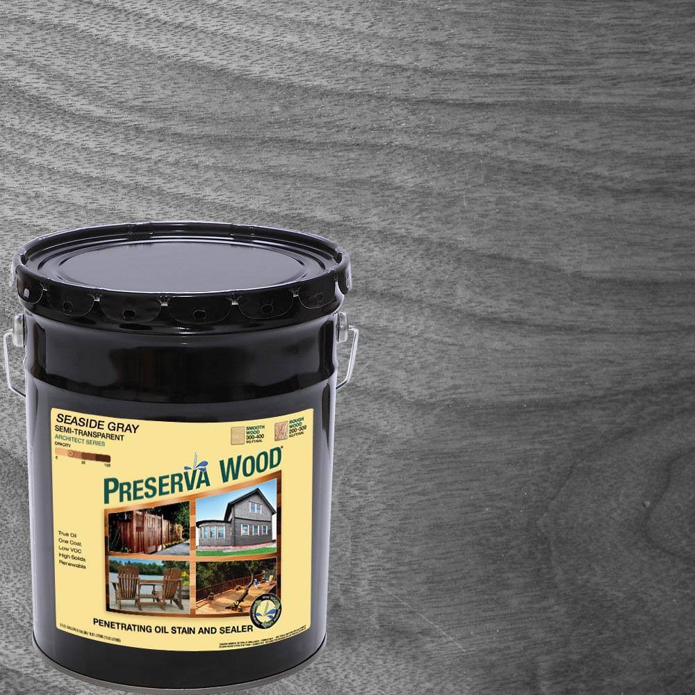 Preserva Wood 5 gal. Seaside Gray Semi-Transparent Oil-Based Exterior Wood Stain R0GDXB_DSRA