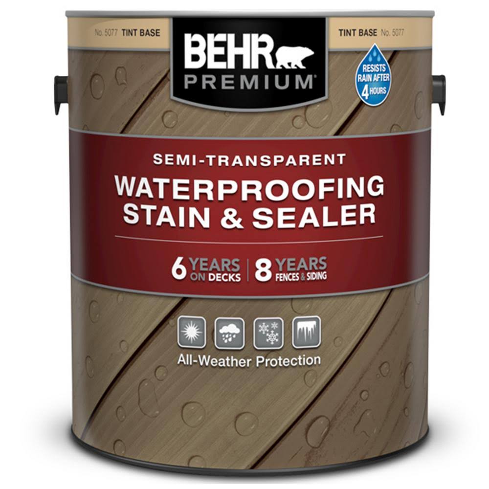 BEHR Premium 1 gal. White Base Semi-Transparent Waterproofing Exterior Wood Stain and Sealer, Tint ELNMKI_ZSUH