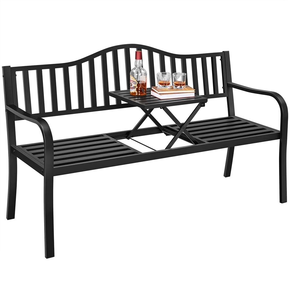 Smilemart Outdoor Black Metal Patio Bench with Pullout Adjustable Middle OX8DRV_R7QR Smilemart Outdoor Black Metal Patio Bench with Pullout Adjustable Middle OX8DRV_R7QR