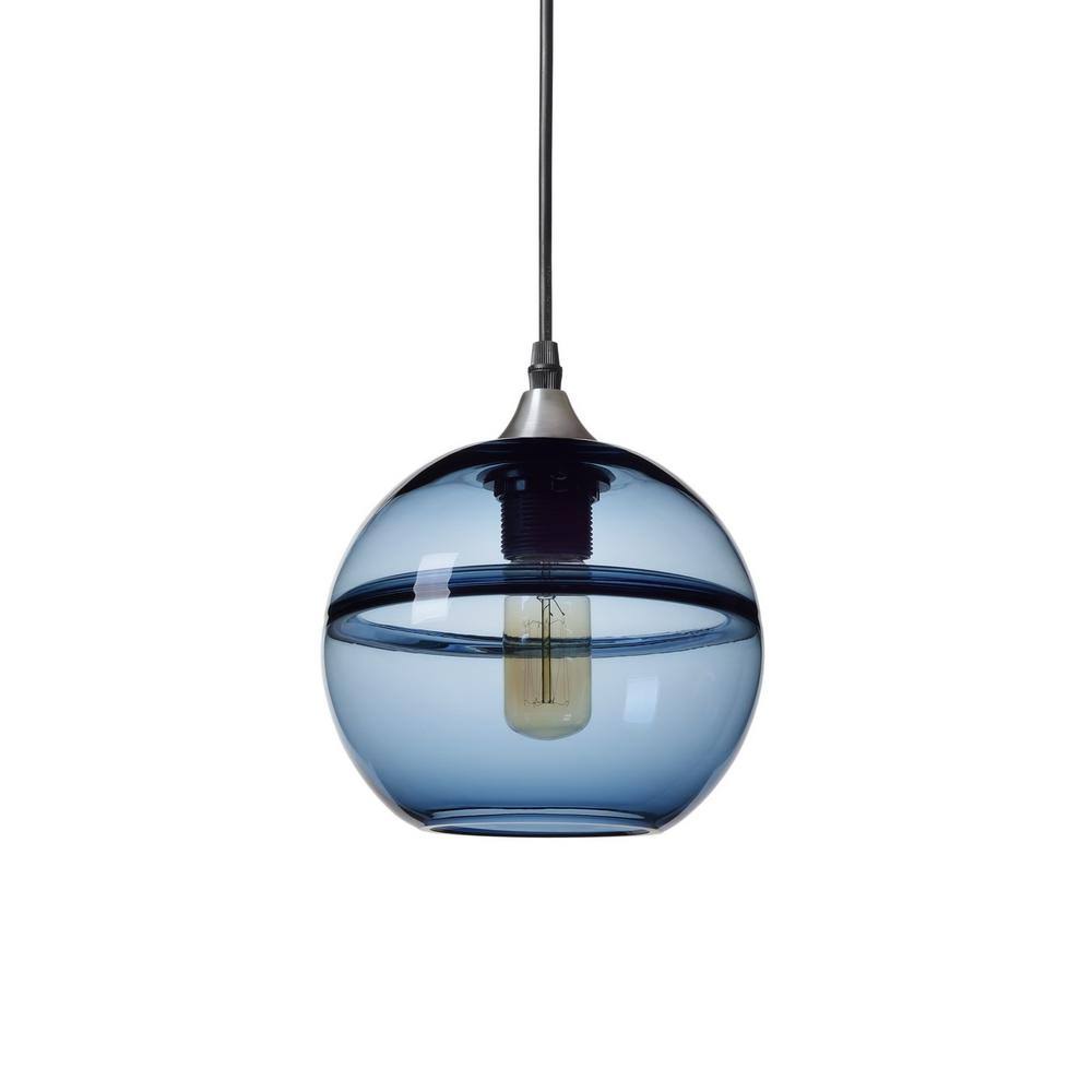 Casamotion Unique Optic Contemporary Hand Blown Glass Pendant Light, Brushed Nickel Finish,Blue,7 JHYDTH_XFHW