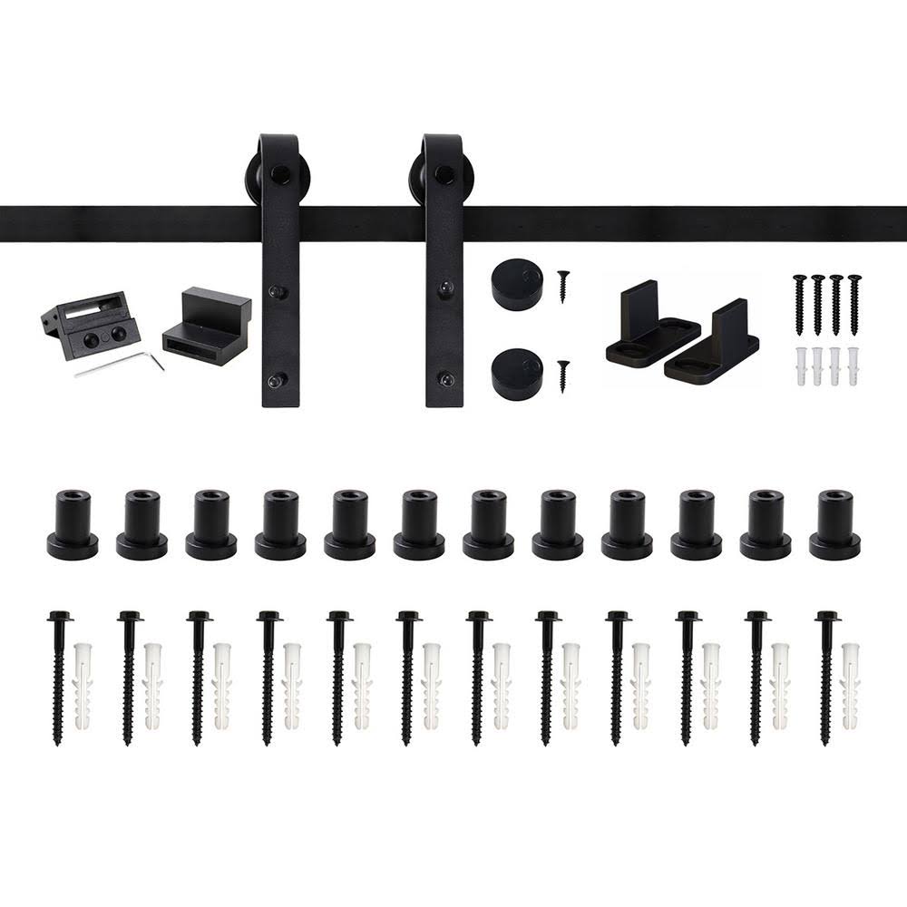 Winsoon 15 ft Hanging Sliding Barn Door Track Hardware Kit Antique, J Style Hanger, Black Finish, Size 15' HNJXVL_OIS3