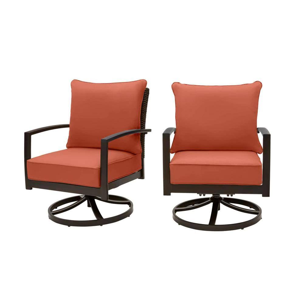 Hampton Bay Whitfield Dark Brown Wicker Outdoor Patio Motion Conversation Chair with CushionGuard Quarry Red Cushions (2-Pack) 6VQKHF_XUI8 Hampton Bay Whitfield Dark Brown Wicker Outdoor Patio Motion Conversation Chair with CushionGuard Quarry Red Cushions (2-Pack) 6VQKHF_XUI8