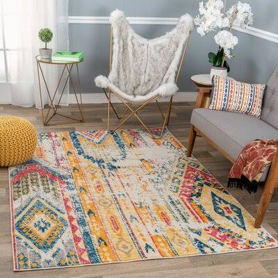 Ezzelina Power Loom Yellow/Blue/Red Area Rug Bungalow Rose Rug Size Rectangle 3'JMPLZ9_79AP