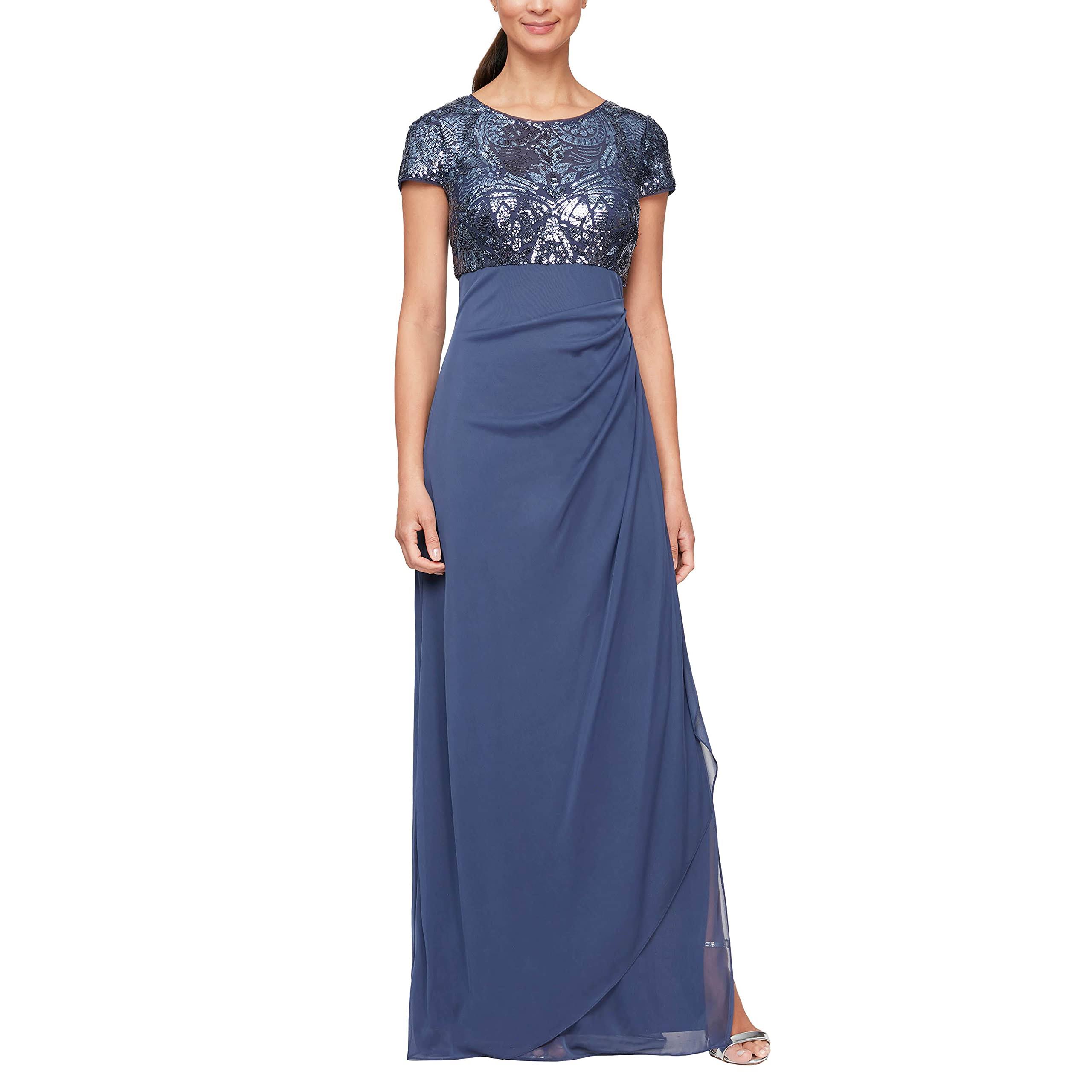 Alex Evenings Petite Size Cap Sleeve Stretch Sequin Side Ruffle Gown - 6YSOWA_ACUT