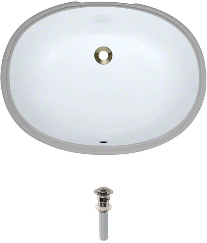 Rene R2-1005-W-PUD White Oval Porcelain Bathroom Sink with Standard Pop-Up Drain Brushed 4ZSEVB_0HYH