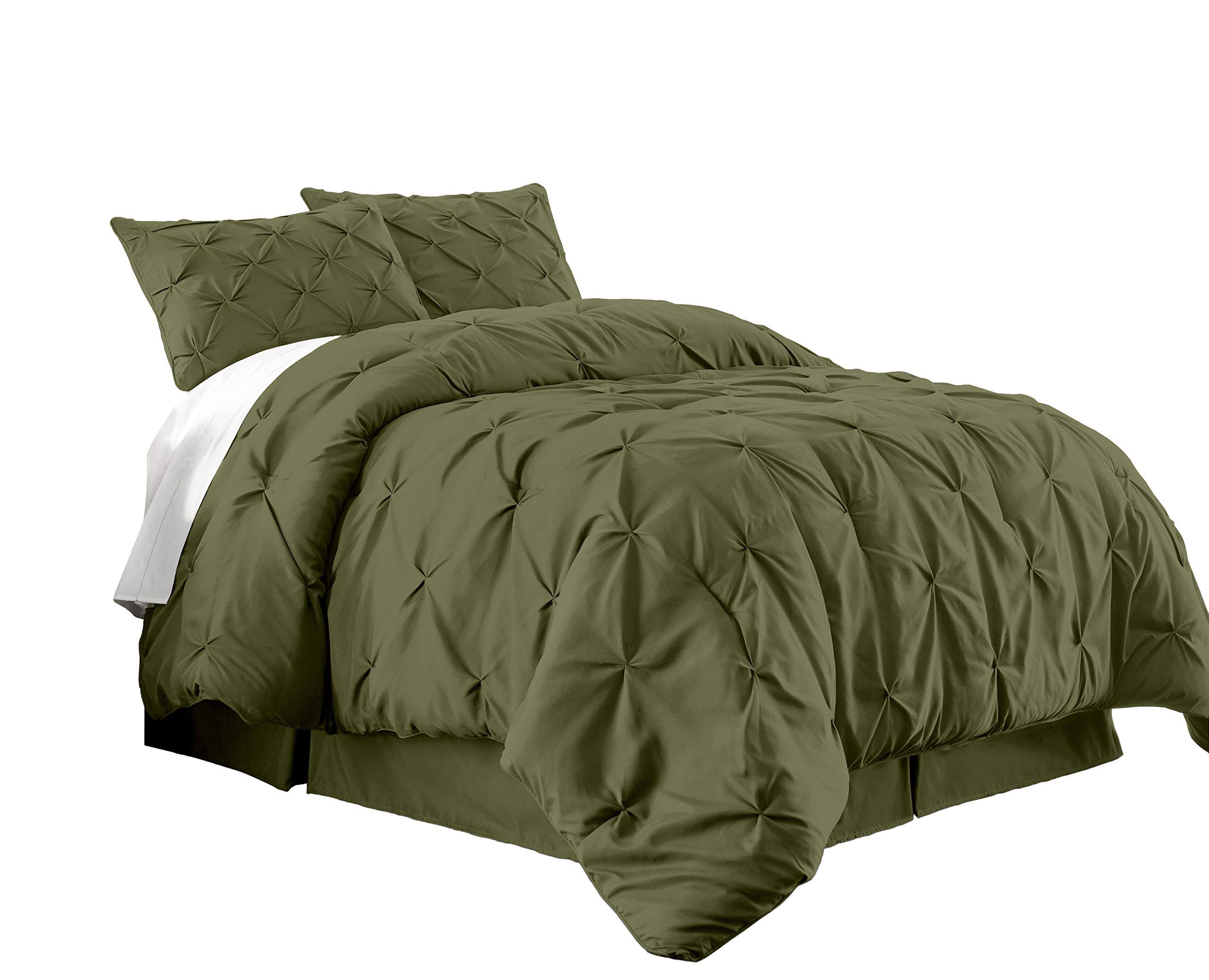 Chezmoi Collection Berlin 2-Piece Pintuck Pinch Pleat Bedding Comforter Set (Twin, Olive) AE1QSW_NIX5