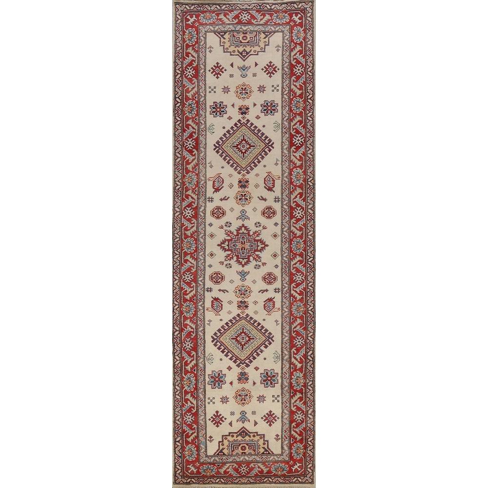 Geometric Kazak Oriental Runner Rug Wool Handmade Traditional Carpet 3x10, 2ZIVPA_1NCK