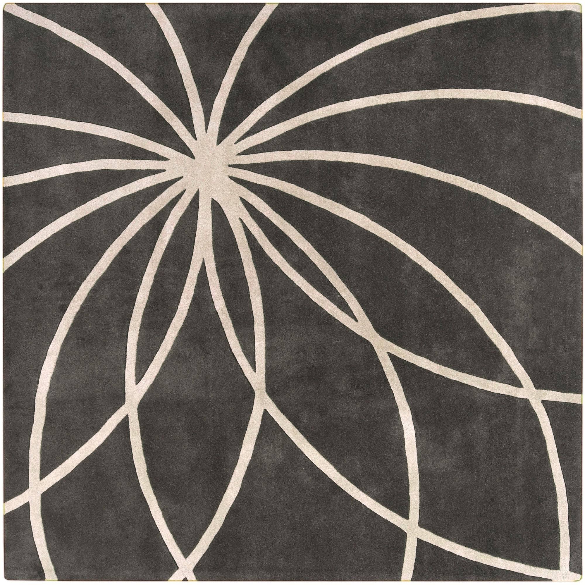 Hand-Tufted Charcoal ROTURA Floral Wool Area Rug (9'9 Square) TRW62I_ZQI2