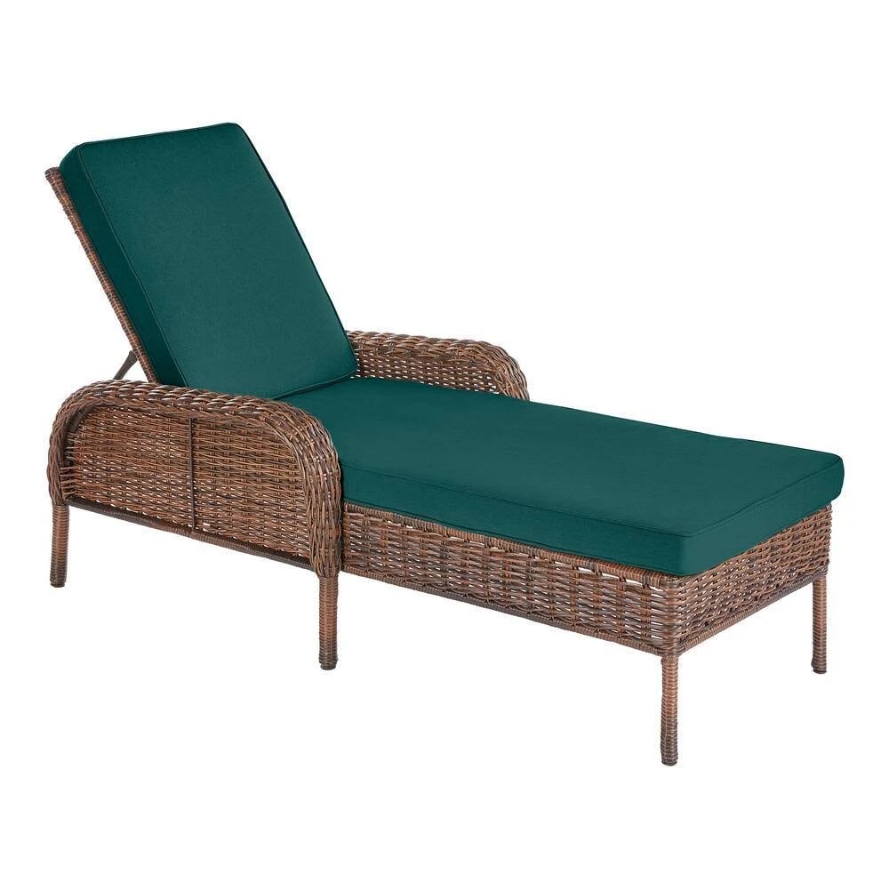 Hampton Bay Cambridge Brown Wicker Outdoor Patio Chaise Lounge with CushionGuard Malachite Green SE9RSQ_ZWTU Hampton Bay Cambridge Brown Wicker Outdoor Patio Chaise Lounge with CushionGuard Malachite Green SE9RSQ_ZWTU