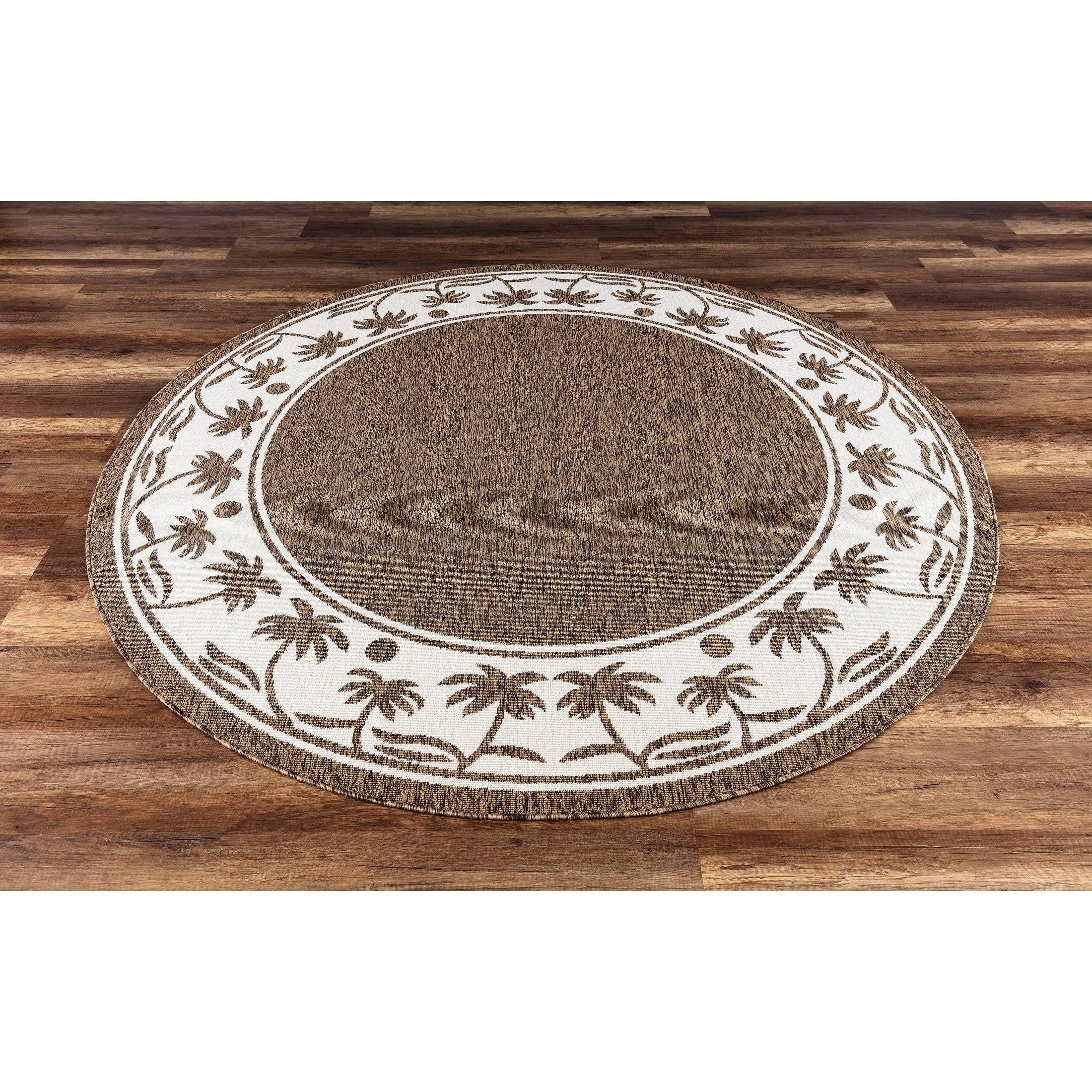 Great American Distributors IOFN.04.LBR.7R 7 ft. Island Breeze Palms Floral Botanical Rug, Light Brown M3VA1B_RQQE