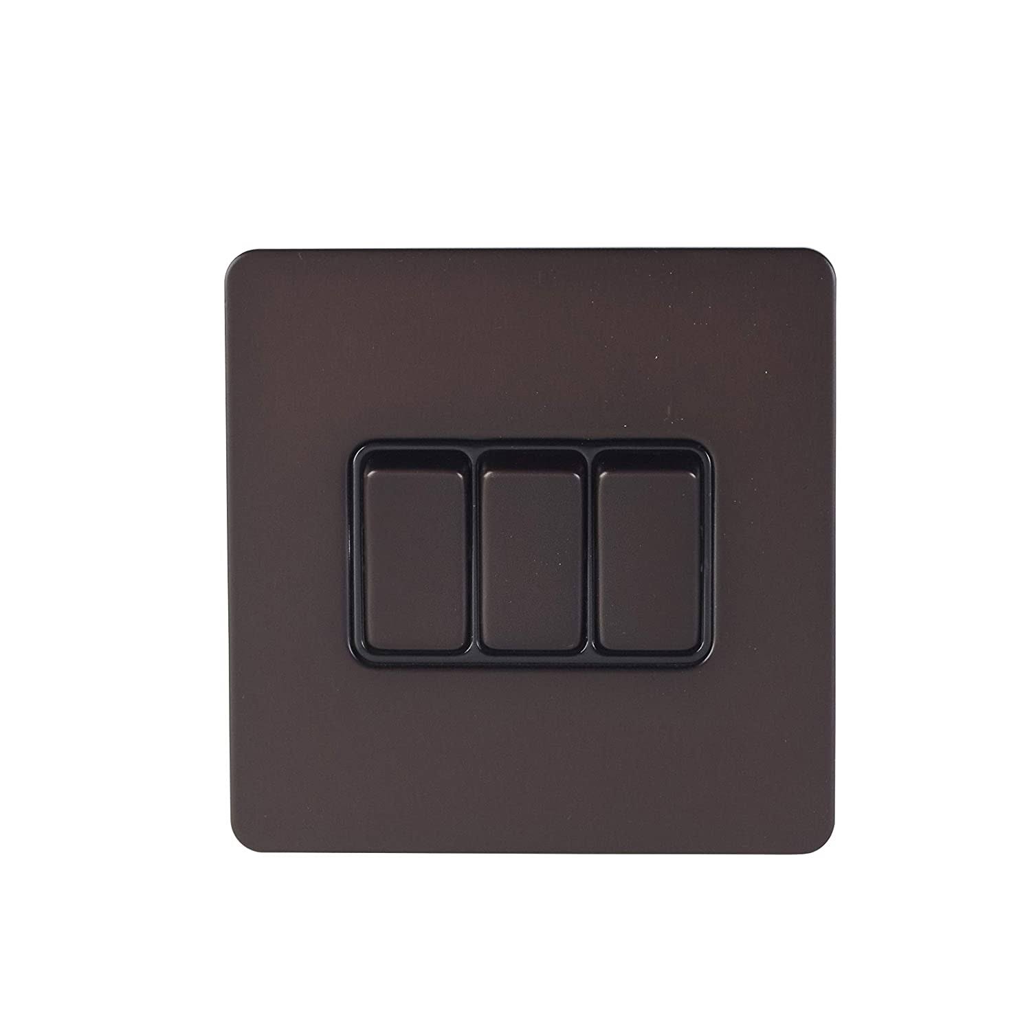 Schneider Electric Ultimate Screwless Flat Plate - 3 Gang 2 Way Light Switch, 16AX, GGBGU1432BDBP, Dark Bronze with Black XFZCD9_BNST