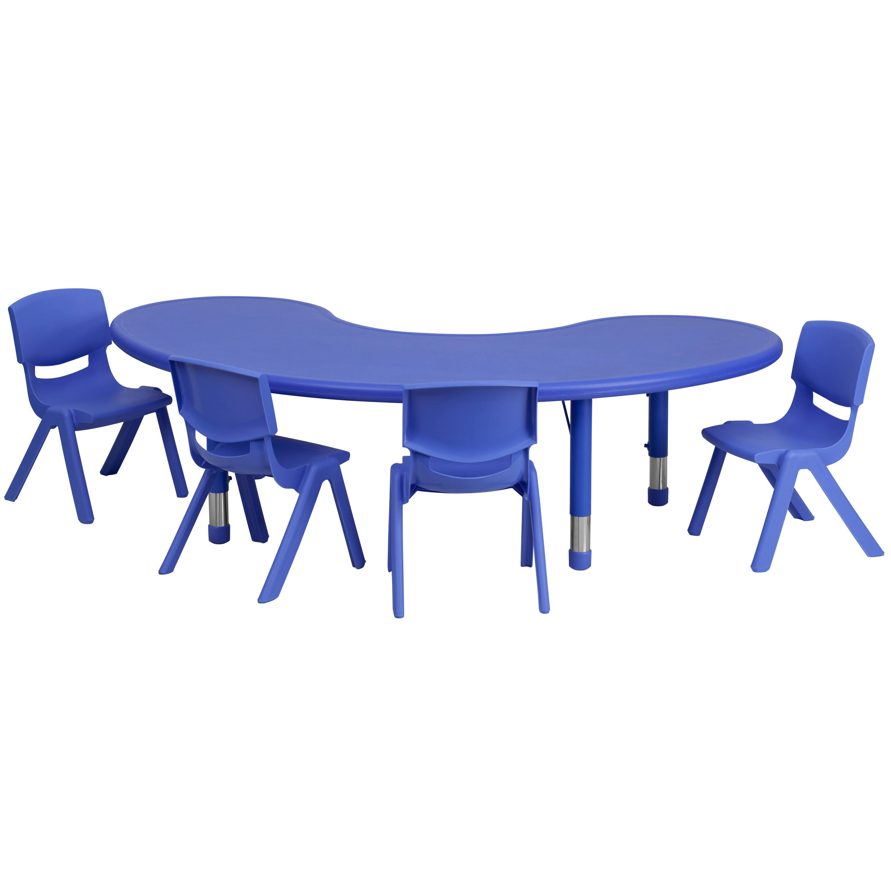 Flash Adjustable Half-Moon Blue Plastic Table Set with 4 School Stack O1HDB6_V0ZO