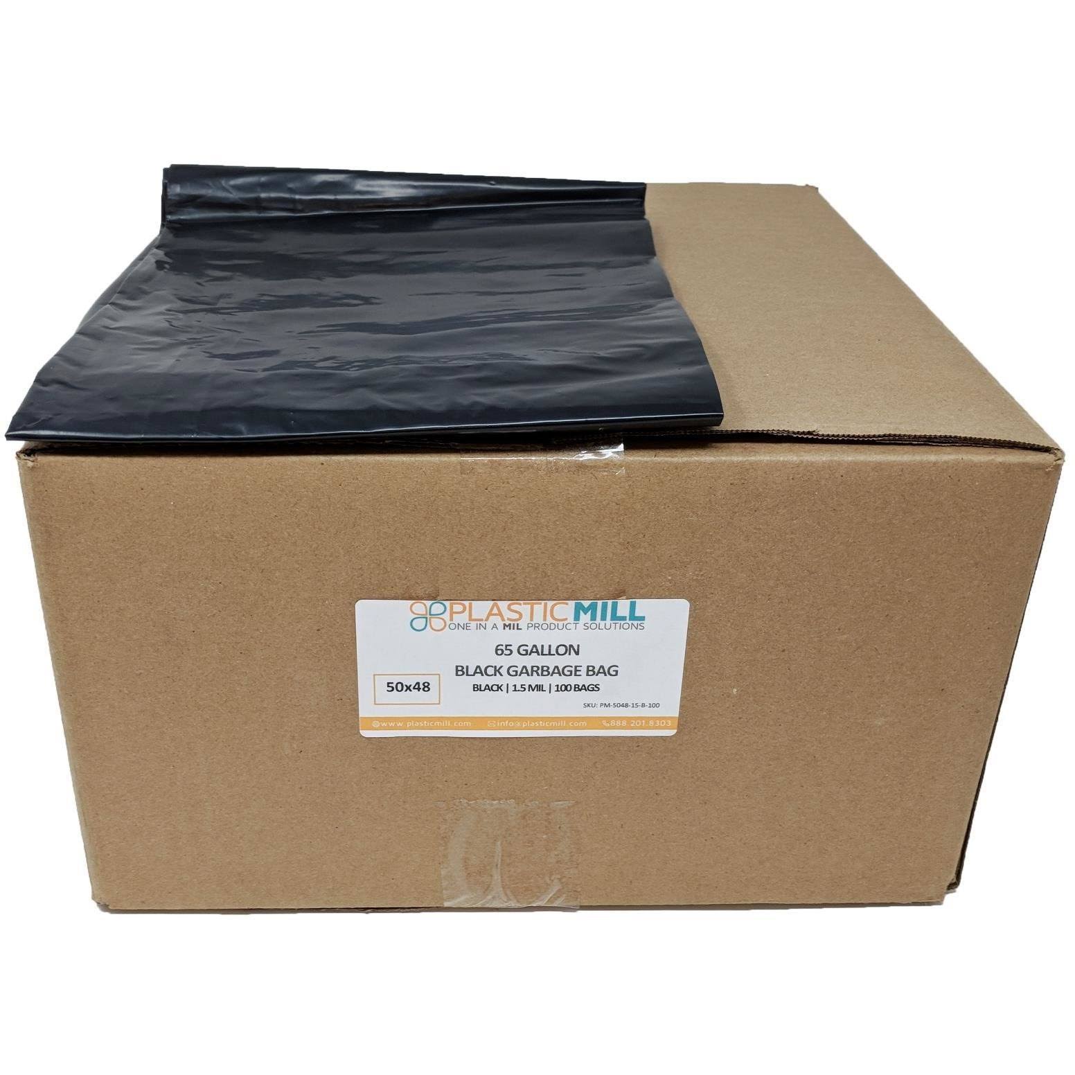PlasticMill 65 Gallon Black 1.5 Mil 50x48 100 Bags/Case Garbage Bags / Trash Can Liners. IQCAAZ_VIMH