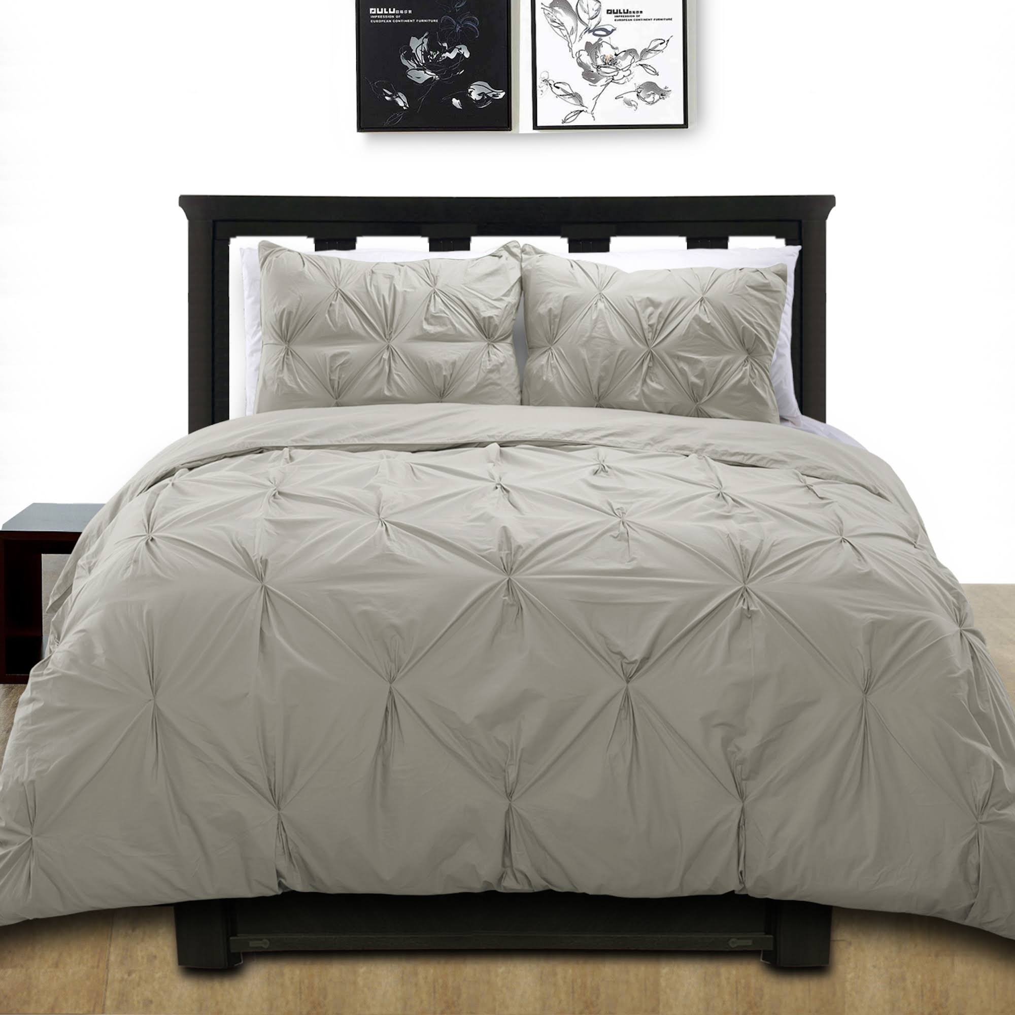 Hudson Street 100% Cotton Pintuck 3-Piece Duvet Set, Grey, QF9RFV_KAIW