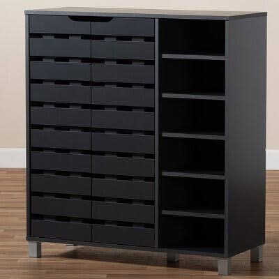 Modern and Contemporary 2-Door Wood 24 Pair Shoe Storage Cabinet Ebern 3FW2JO_CSD8