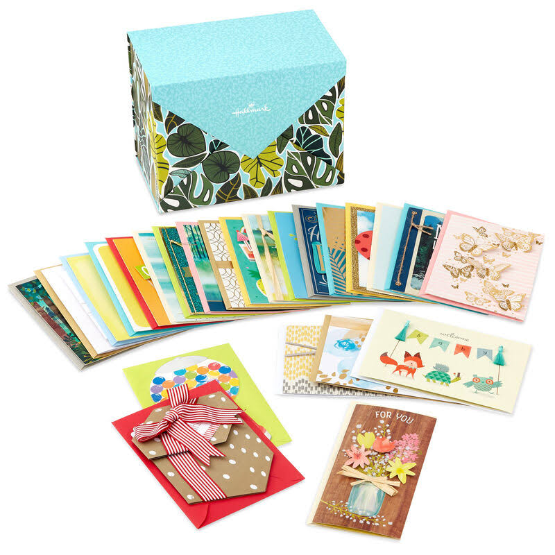 Premium Assorted Handmade All-Occasion Cards in Leaf Print Organizer, Box of TRBQM0_Z32I