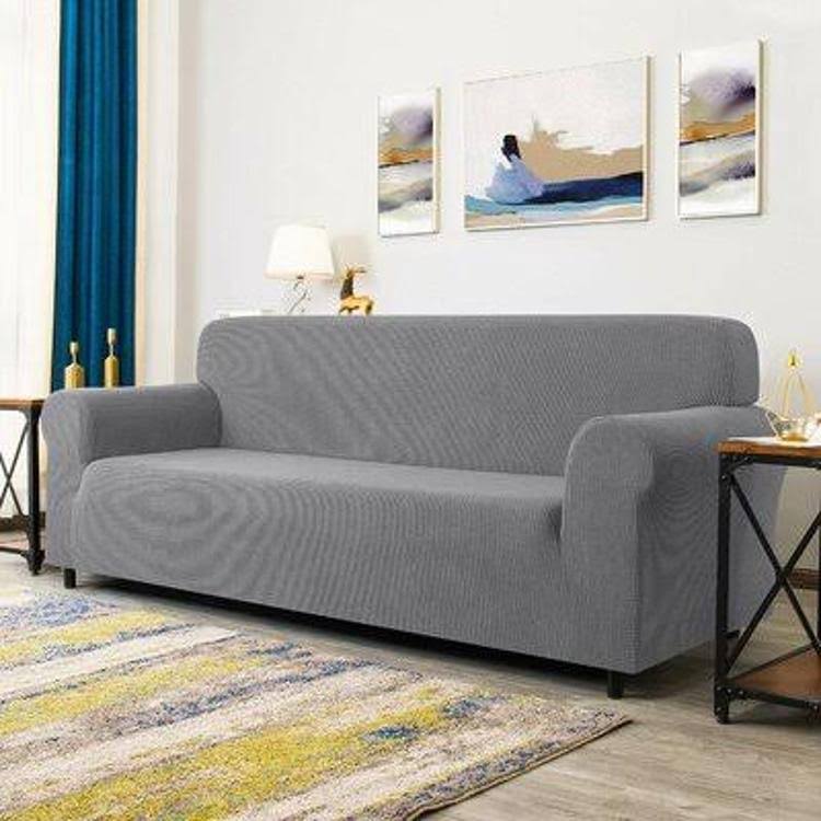 Jacquard Box Cushion Sofa Slipcover Winston Porter Fabric Light Gray NATRC5_41NC