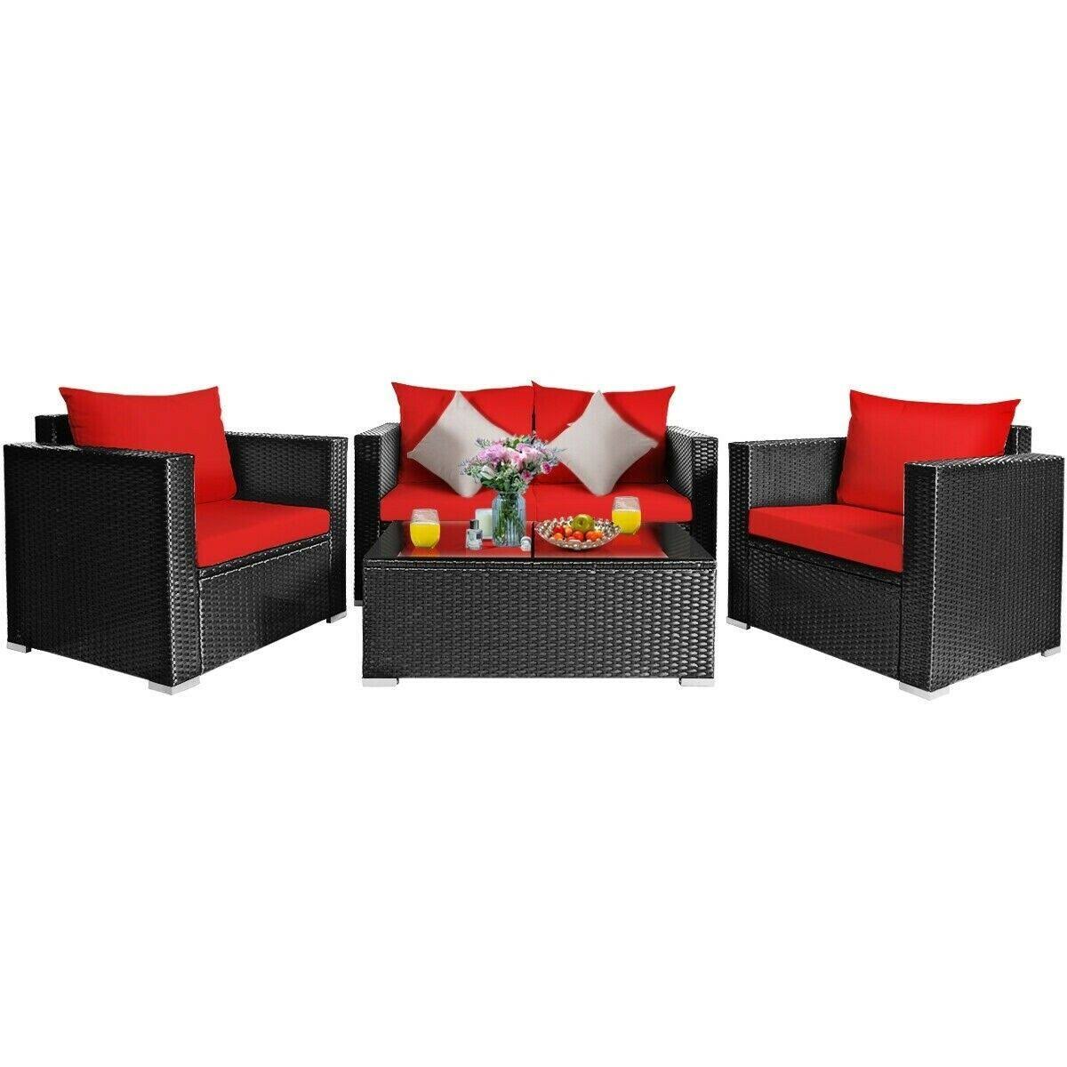 4pcs Patio Rattan Cushioned Furniture 2WRR7V_56CX