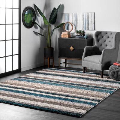 West Valley City Striped Handmade Tufted Brown/Teal Blue Area Rug Langley Street Rug Size Square 8' LTLS1F_GT56