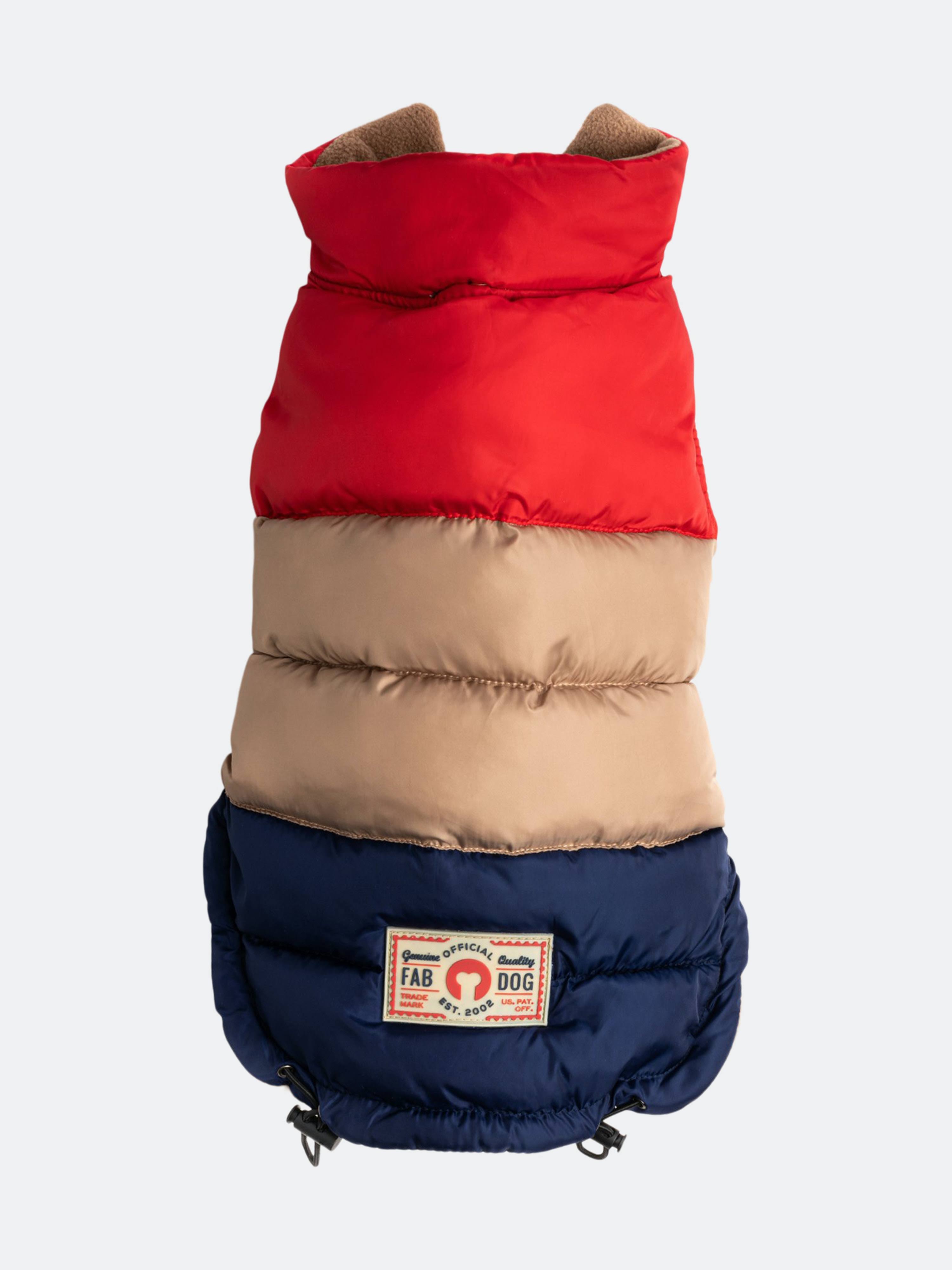 Fab Dog Color Block Dog Puffer Vest, Red/Tan/Navy, 10  BV3GGX_43ZE
