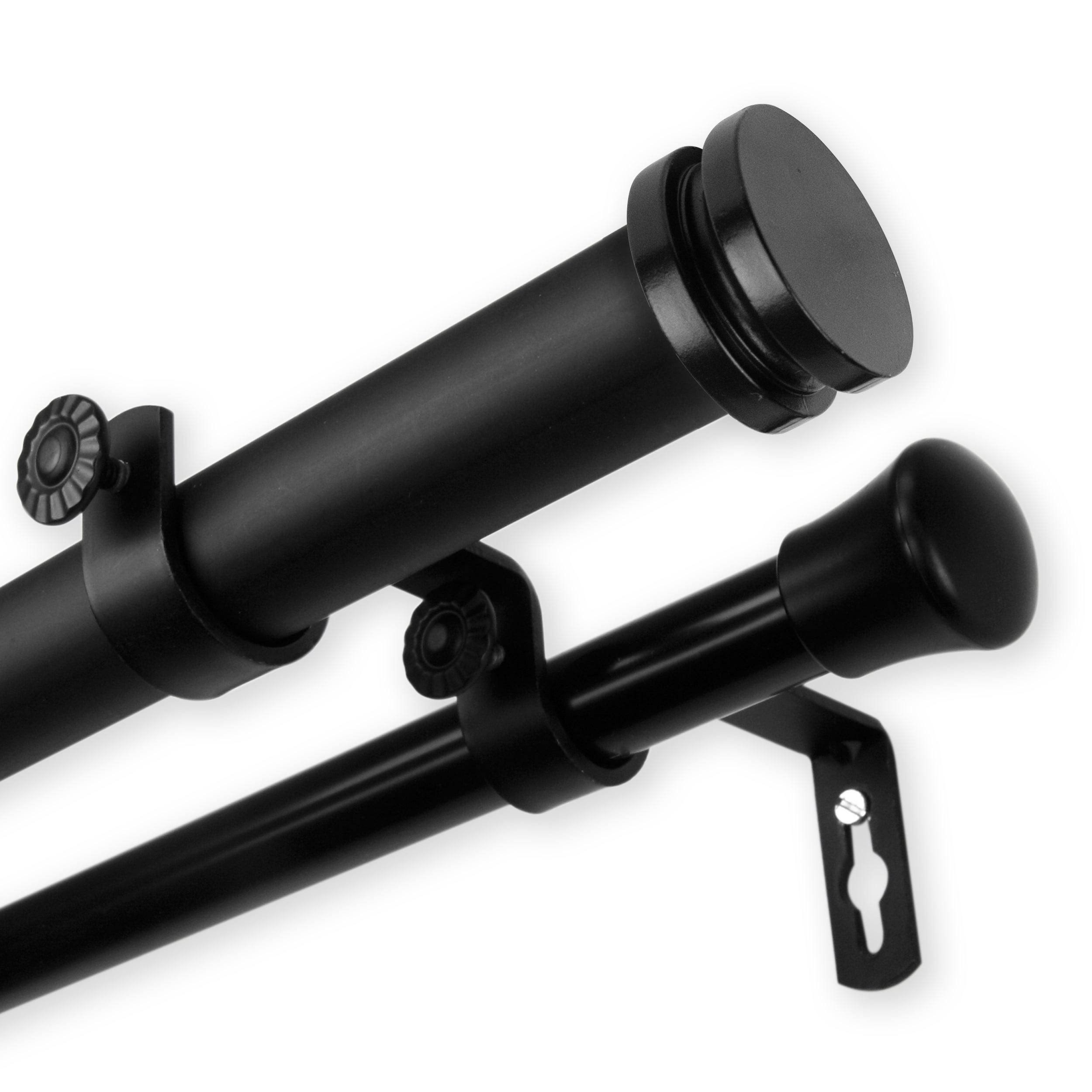 InStyleDesign Pita 1 inch Diameter Adjustable Double Curtain Rod - 48 to 84 Inches - Black Finish - W0LPG6_WLC3